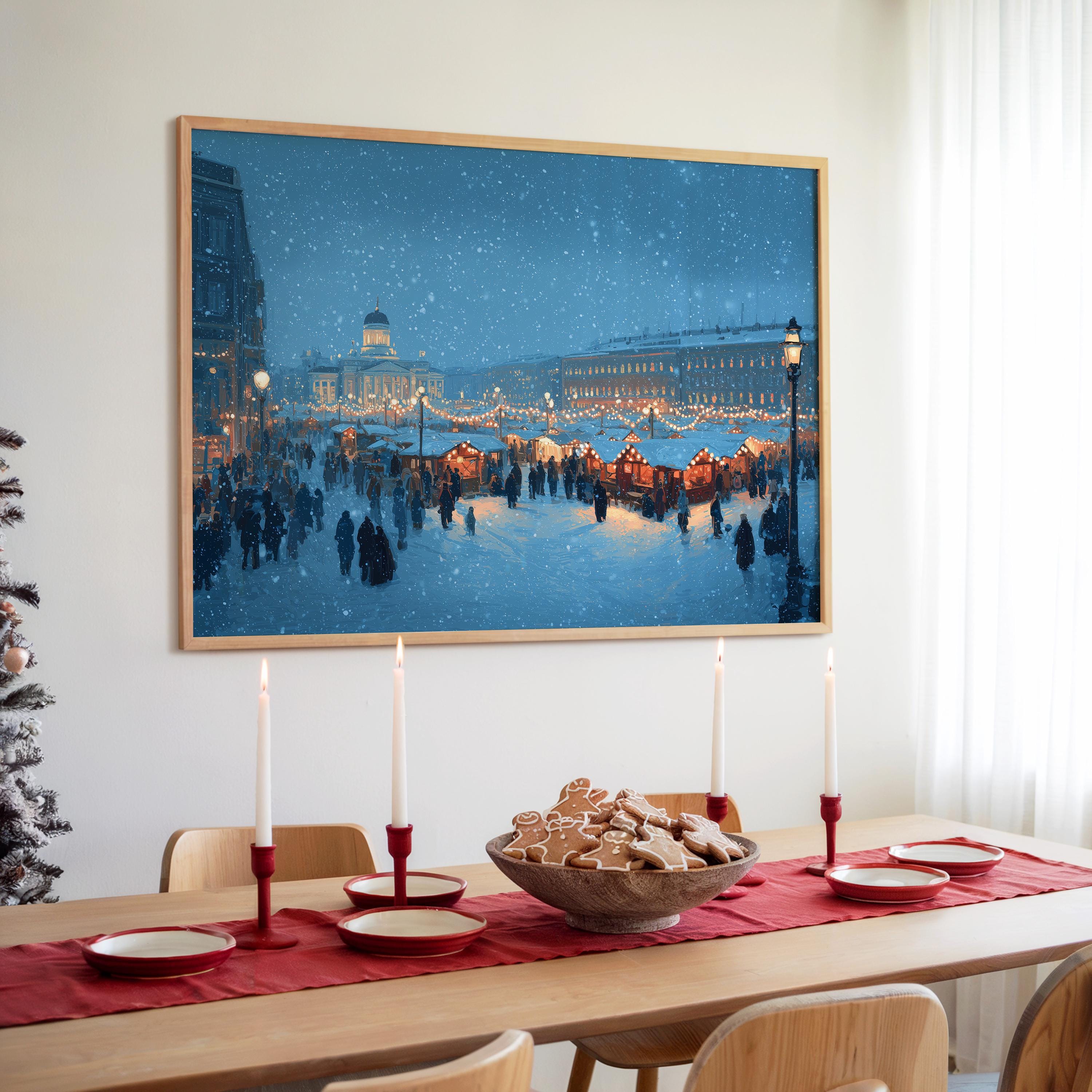 Helsinki Finland Christmas Wall Art, Custom Large Travel Poster Print, World Location Painting