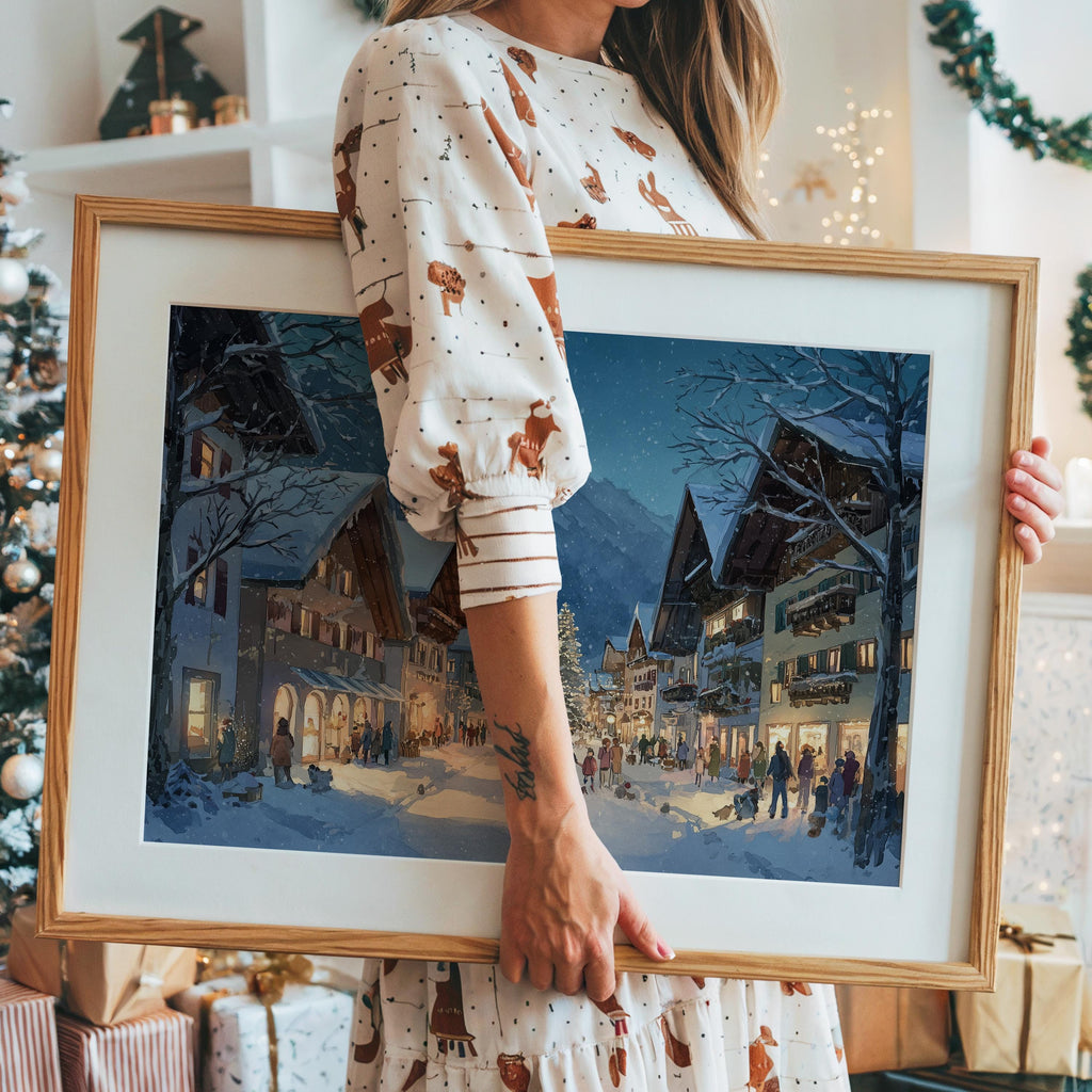 Garmisch Partenkirchen Germany Christmas Wall Art, Custom Large Travel Poster Print, World Location Painting