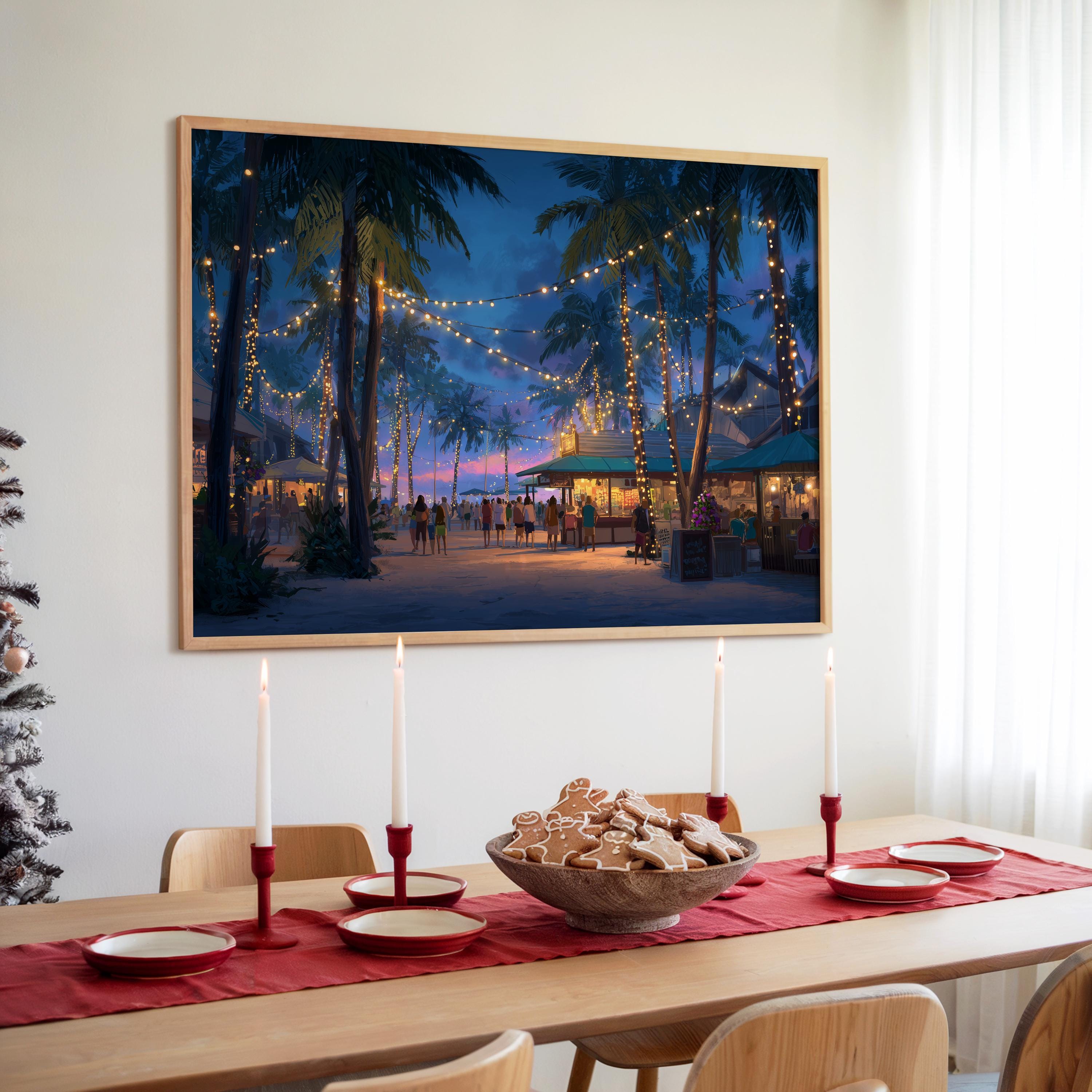 Honolulu Hawaii Christmas Wall Art, Custom Large Travel Poster Print, World Location Painting