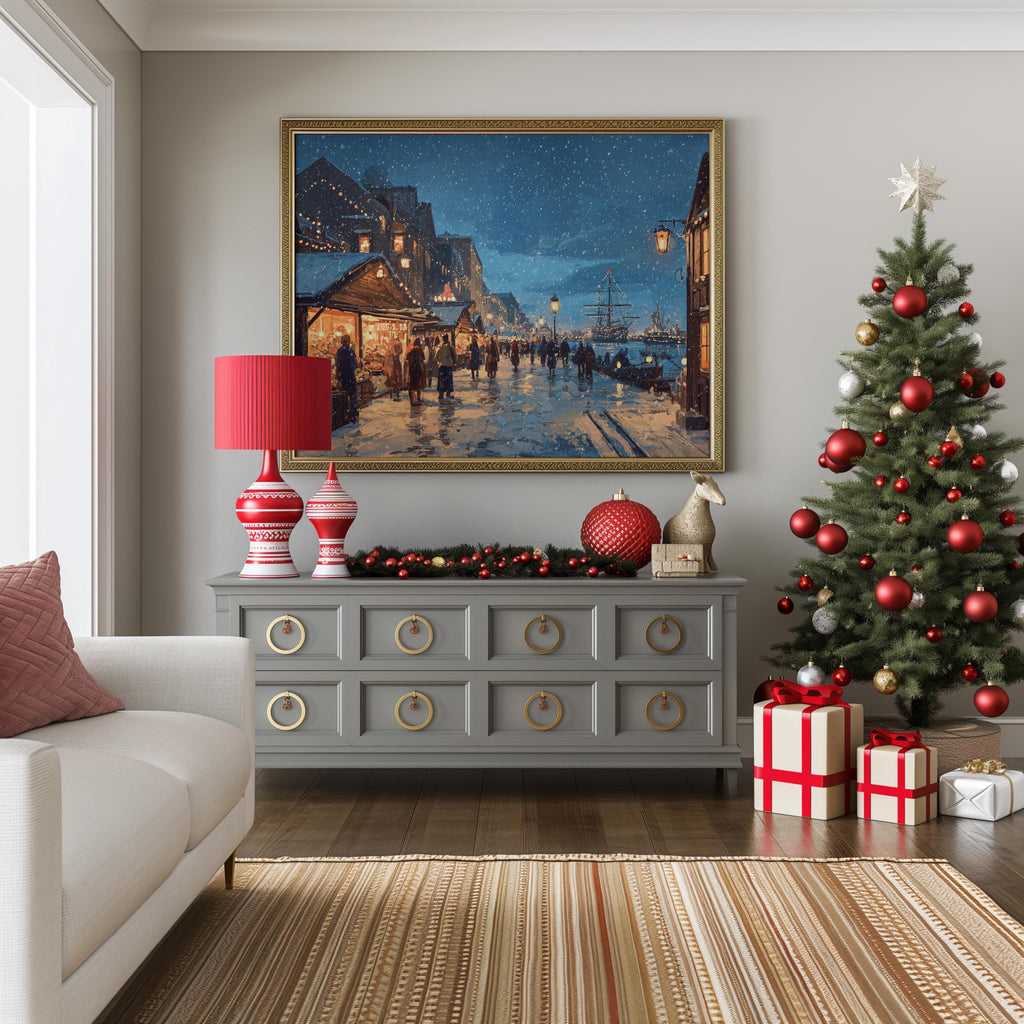 Halifax Canada Christmas Wall Art, Custom Large Travel Poster Print, World Location Painting