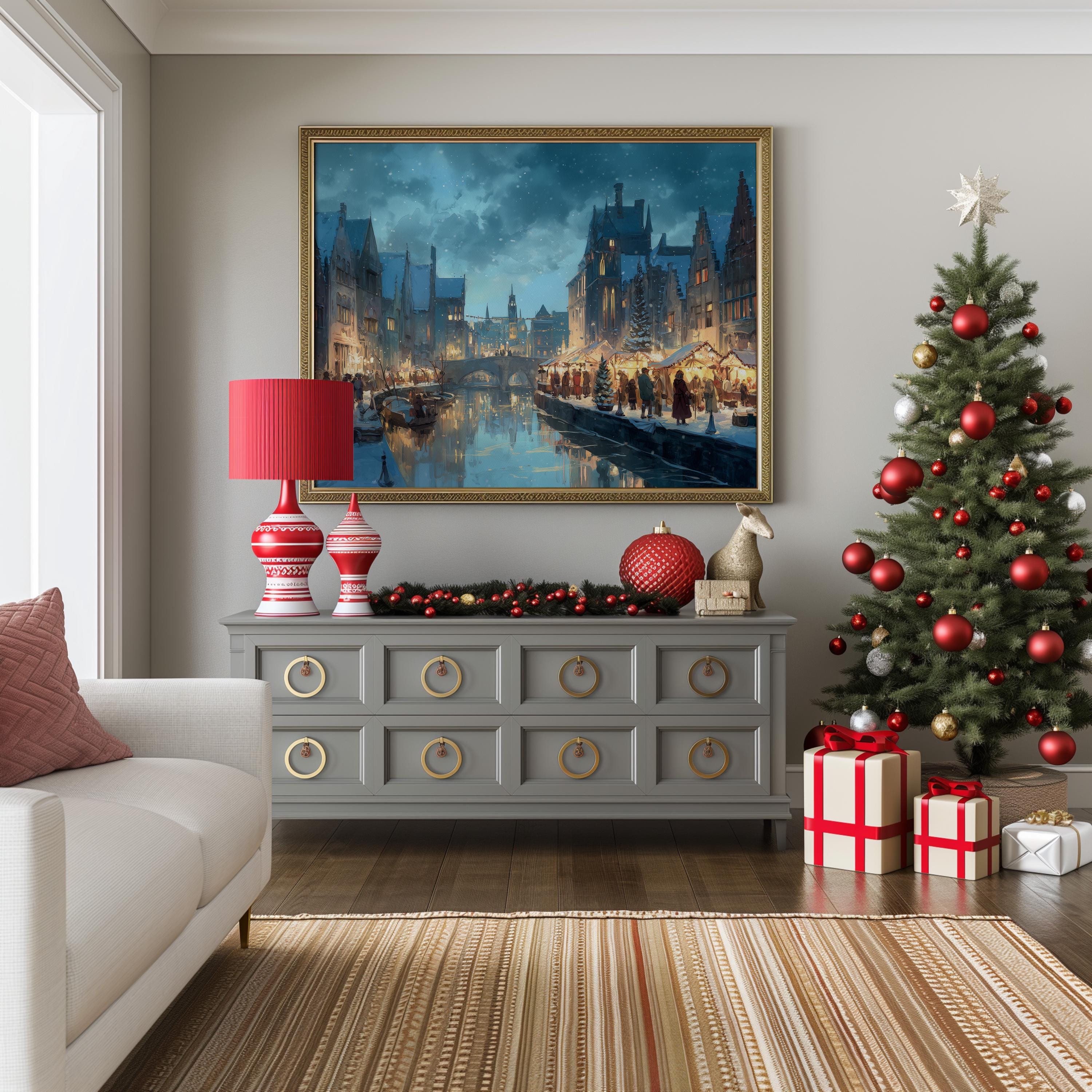 Ghent  Belgium Christmas Wall Art, Custom Large Travel Poster Print, World Location Painting