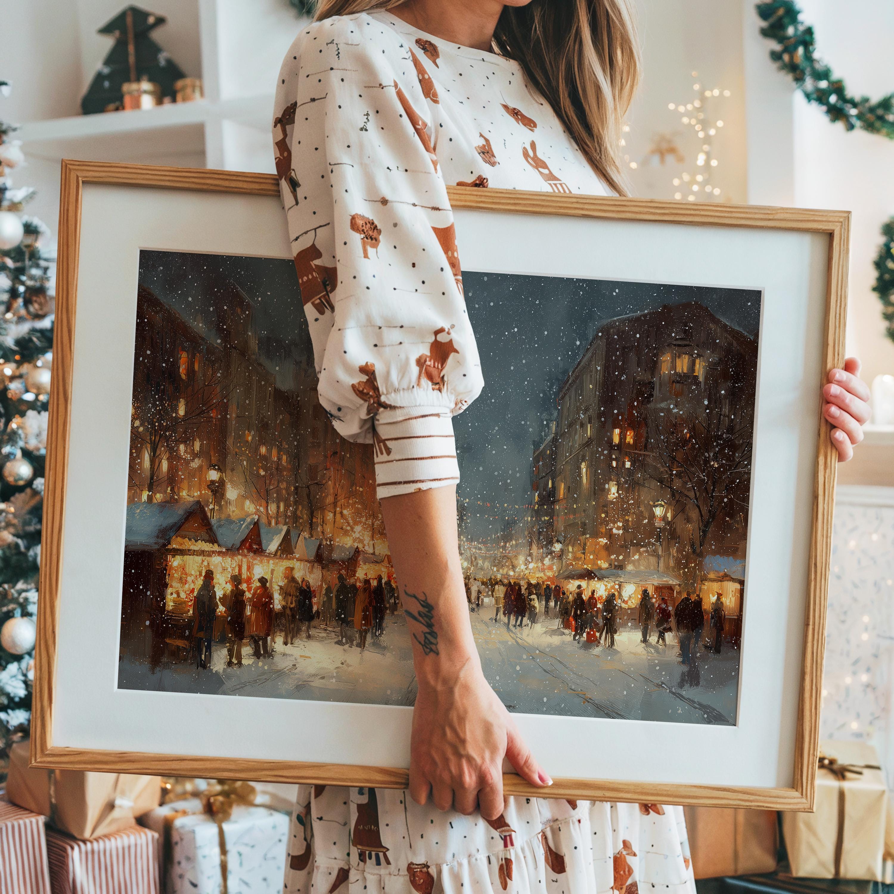 Hartford Connecticut Christmas Wall Art, Custom Large Travel Poster Print, World Location Painting