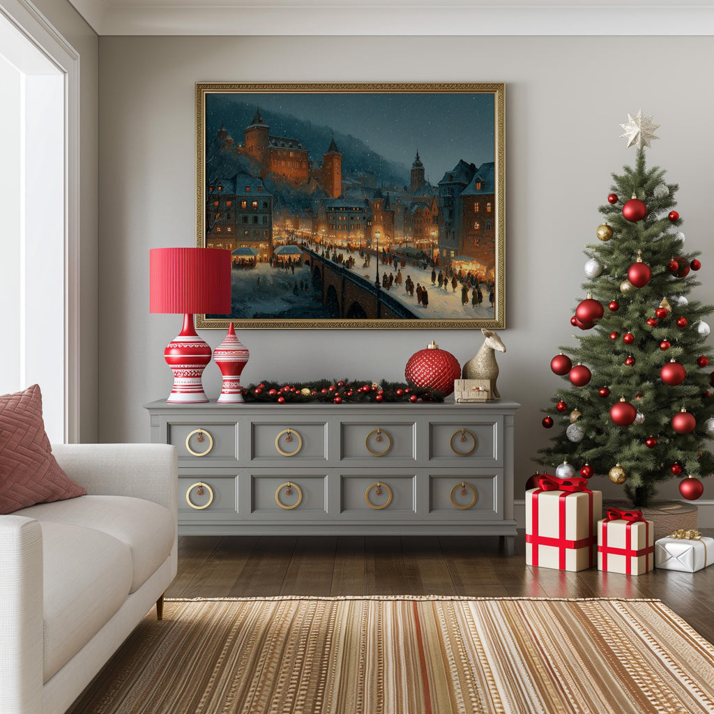Heidelberg Germany Christmas Wall Art, Custom Large Travel Poster Print, World Location Painting
