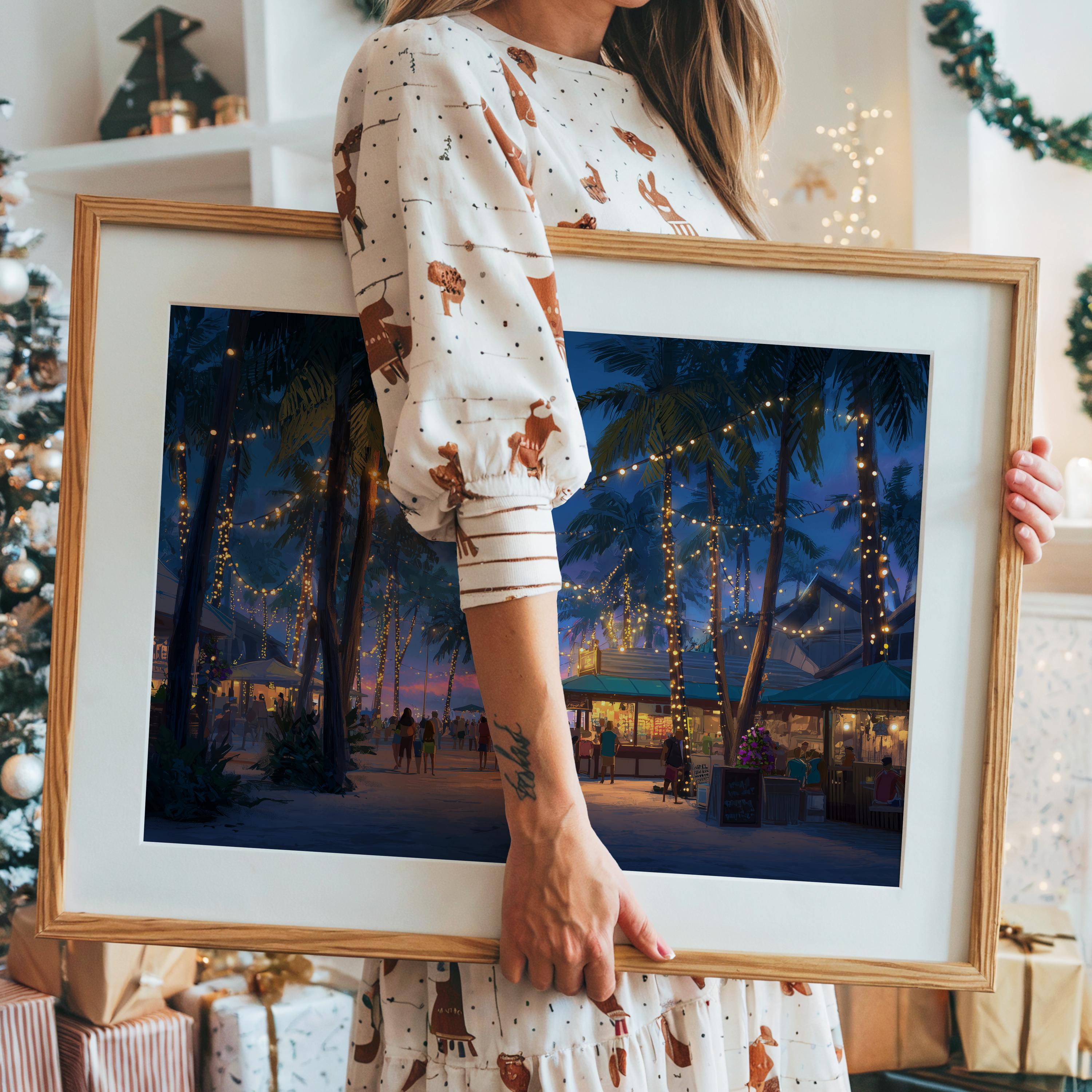 Honolulu Hawaii Christmas Wall Art, Custom Large Travel Poster Print, World Location Painting