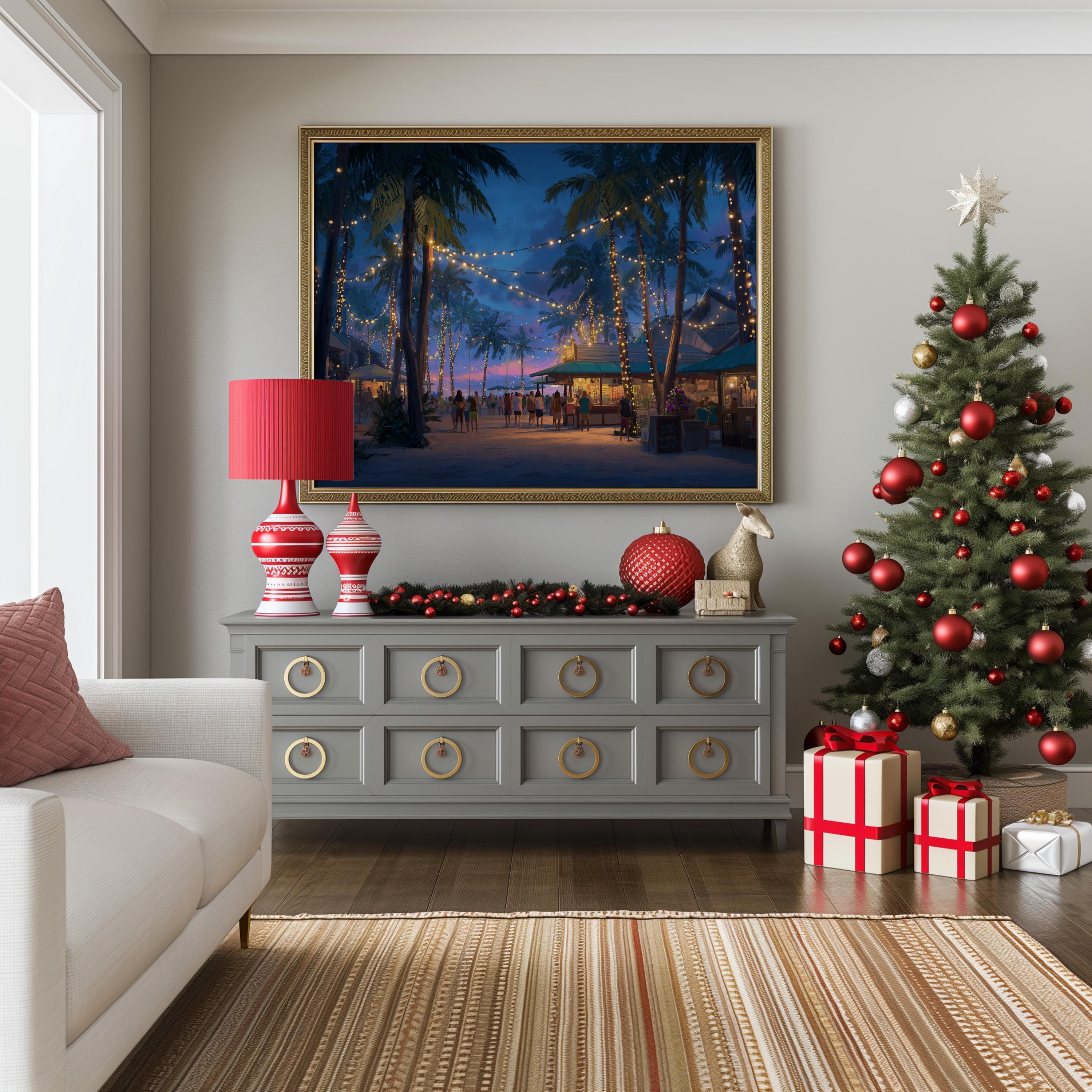 Honolulu Hawaii Christmas Wall Art, Custom Large Travel Poster Print, World Location Painting