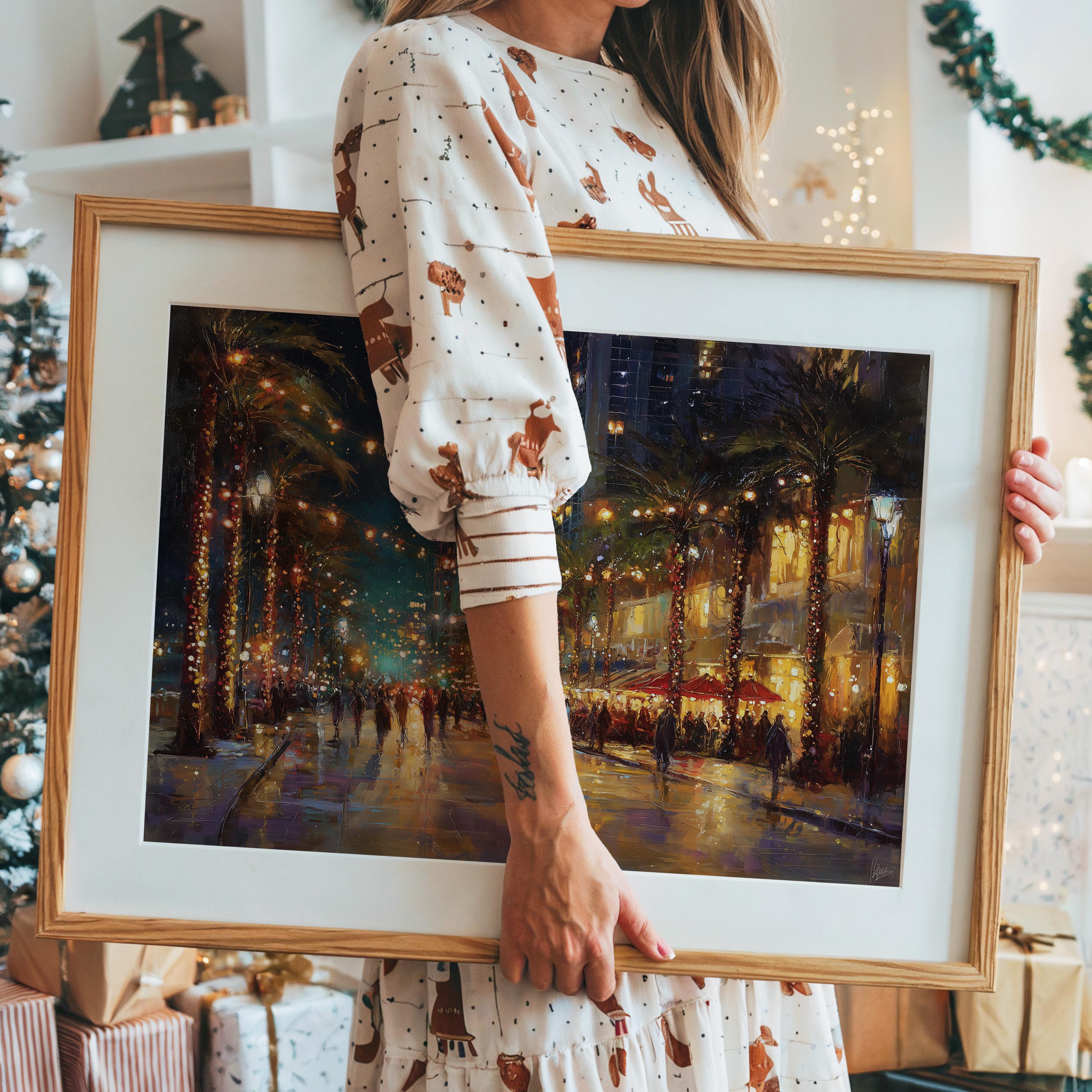 Houston Texas Christmas Wall Art, Custom Large Travel Poster Print, World Location Painting