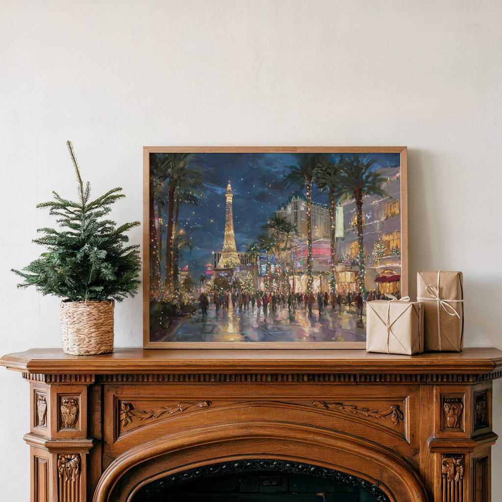 Las Vegas Nevada Christmas Wall Art, Custom Large Travel Poster Print, World Location Painting