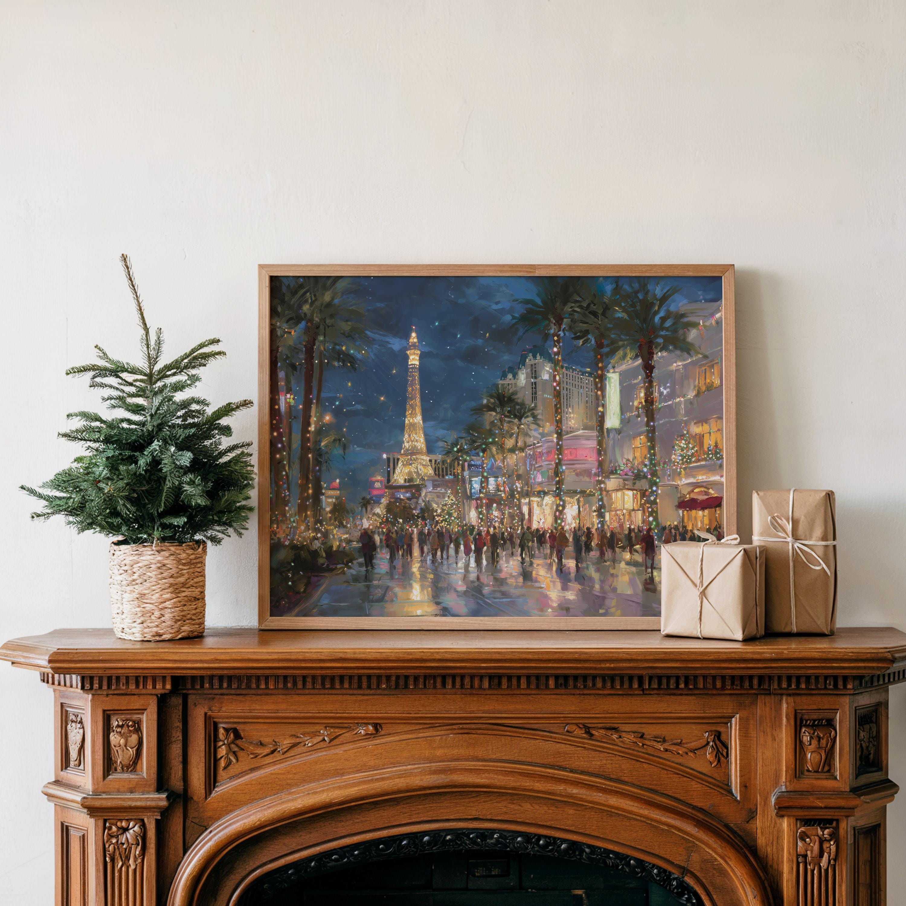 Las Vegas Nevada Christmas Wall Art, Custom Large Travel Poster Print, World Location Painting
