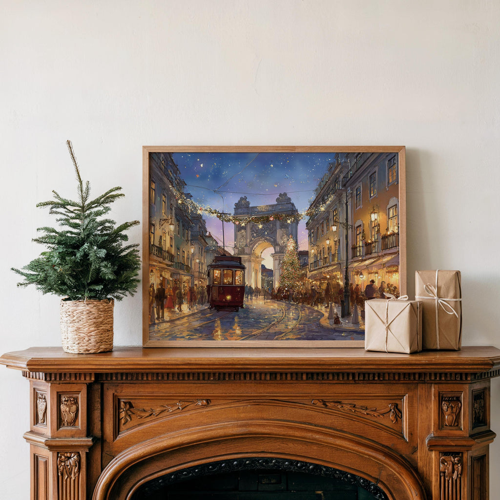 Lisbon Portugal Christmas Wall Art, Custom Large Travel Poster Print, World Location Painting