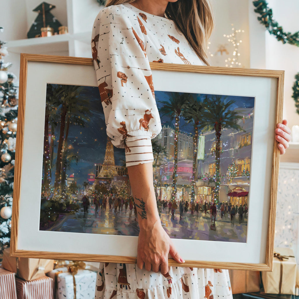 Las Vegas Nevada Christmas Wall Art, Custom Large Travel Poster Print, World Location Painting