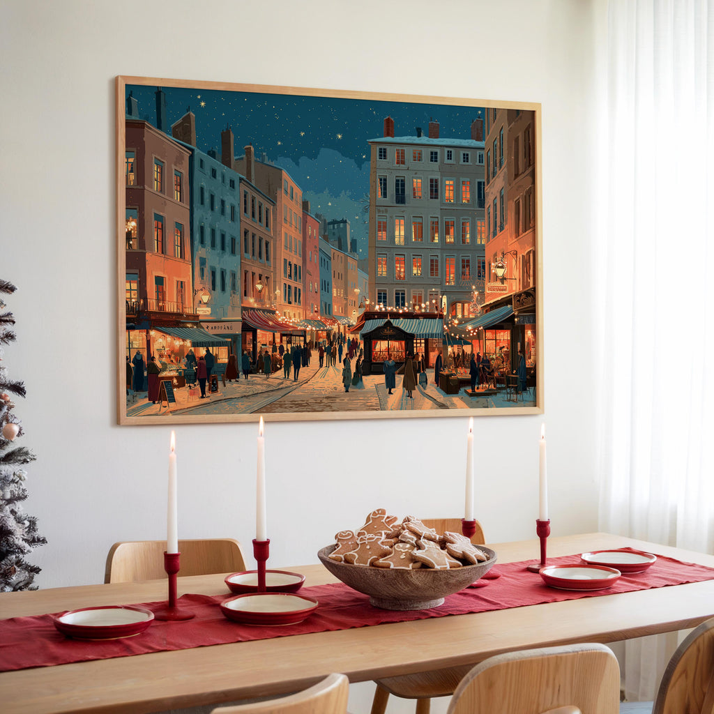 Lyon France Christmas Wall Art, Custom Large Travel Poster Print, World Location Painting