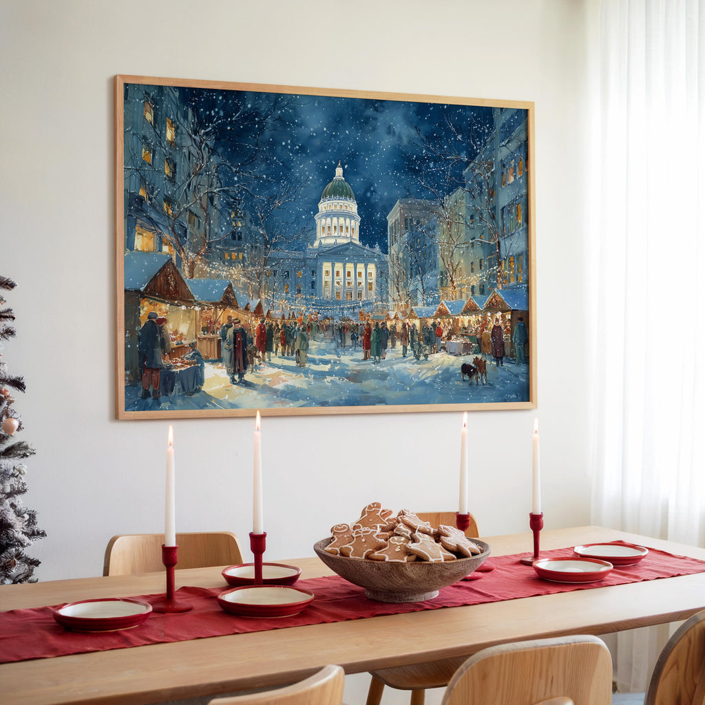 Madison Wisconsin Christmas Wall Art, Custom Large Travel Poster Print, World Location Painting