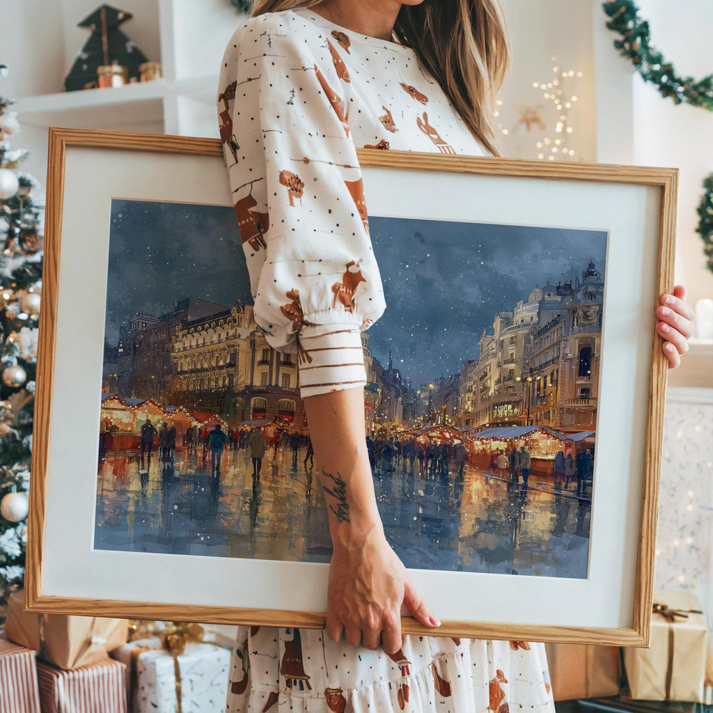 Madrid Spain Christmas Wall Art, Custom Large Travel Poster Print, World Location Painting