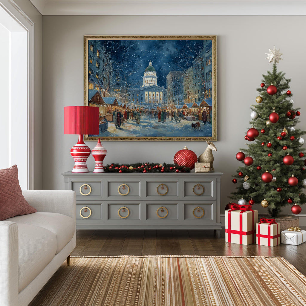 Madison Wisconsin Christmas Wall Art, Custom Large Travel Poster Print, World Location Painting
