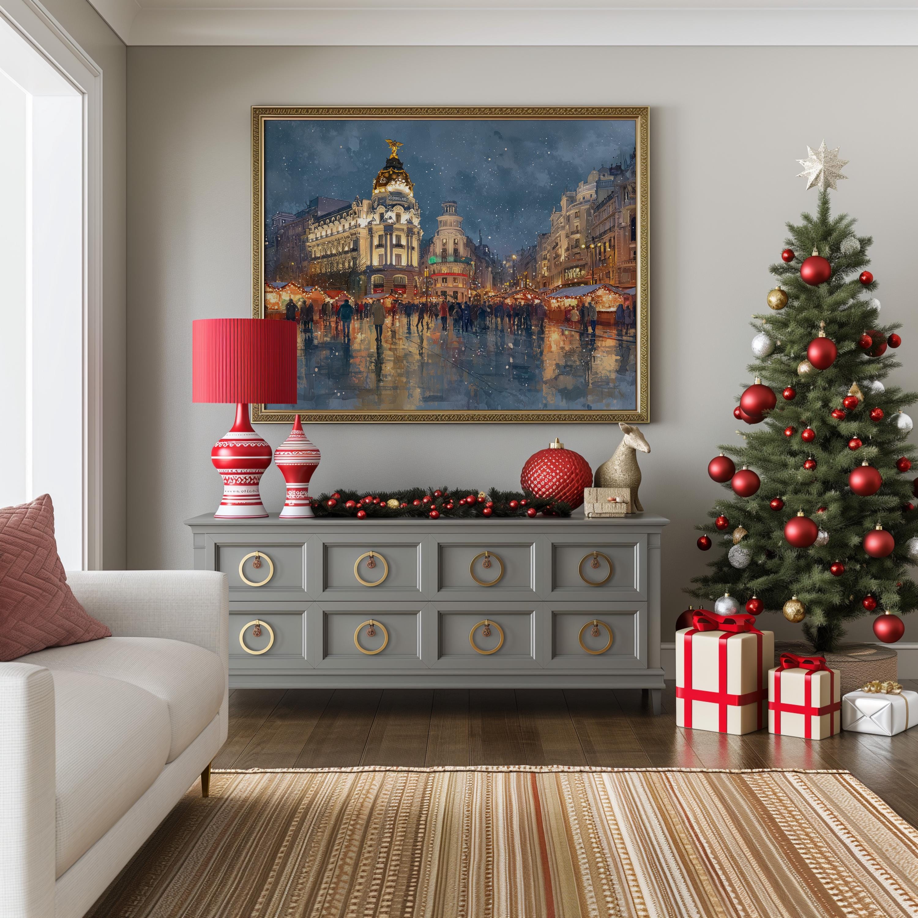 Madrid Spain Christmas Wall Art, Custom Large Travel Poster Print, World Location Painting