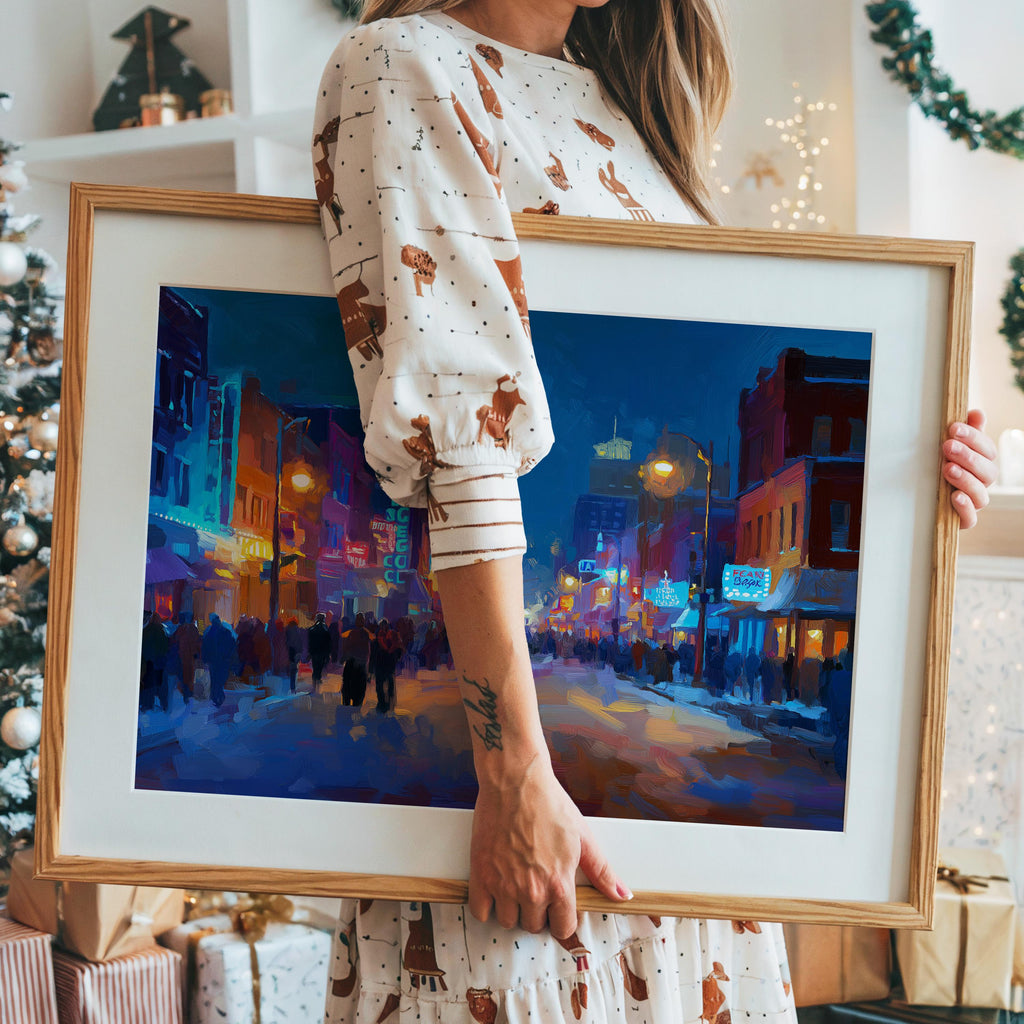 Memphis Tennessee Christmas Wall Art, Custom Large Travel Poster Print, World Location Painting