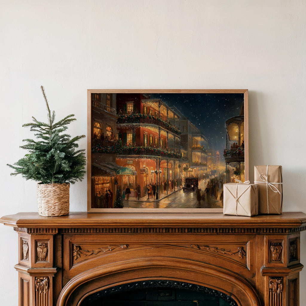 New Orleans Christmas Wall Art, Louisiana Custom Large Travel Poster Print, World Location Painting