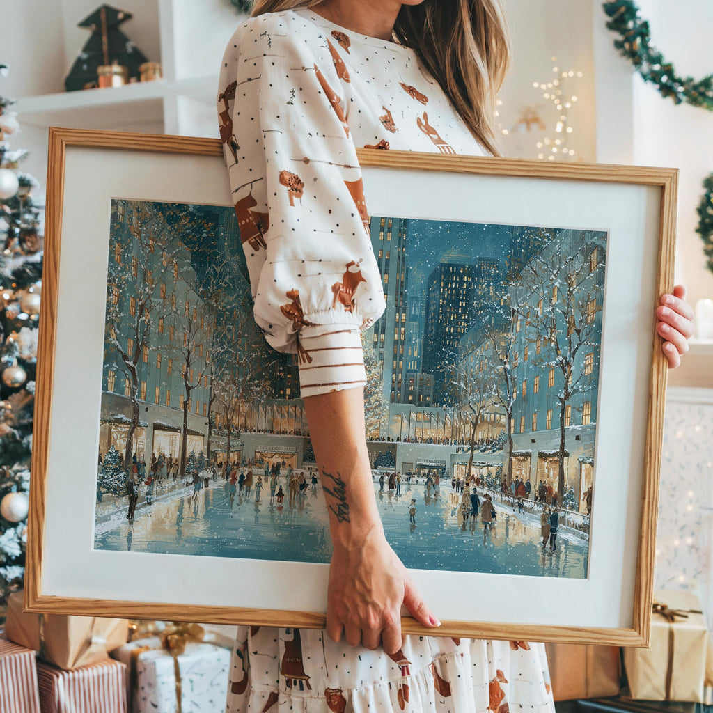 New York City Christmas Wall Art, Custom Large Travel Poster Print, World Location Painting