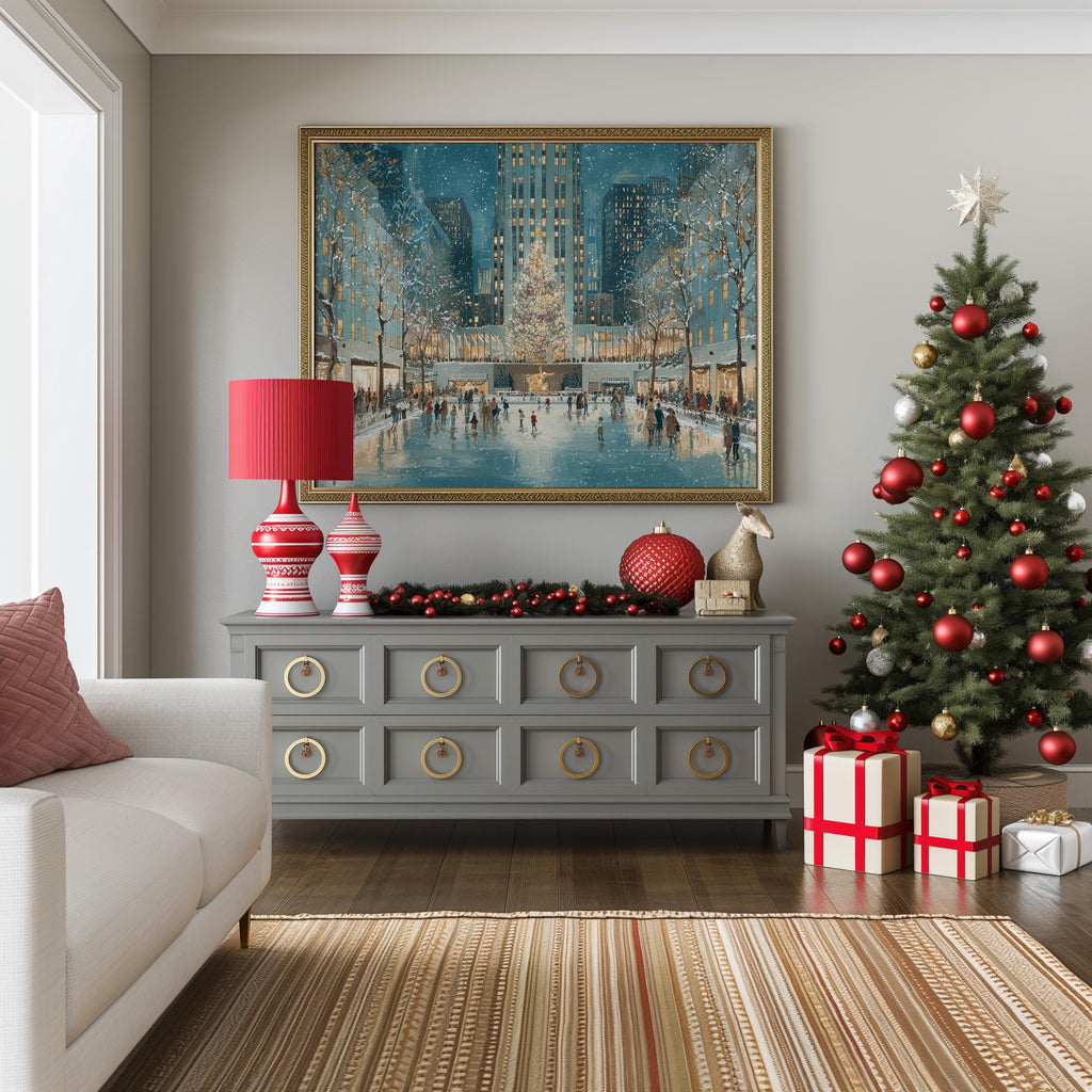 New York City Christmas Wall Art, Custom Large Travel Poster Print, World Location Painting