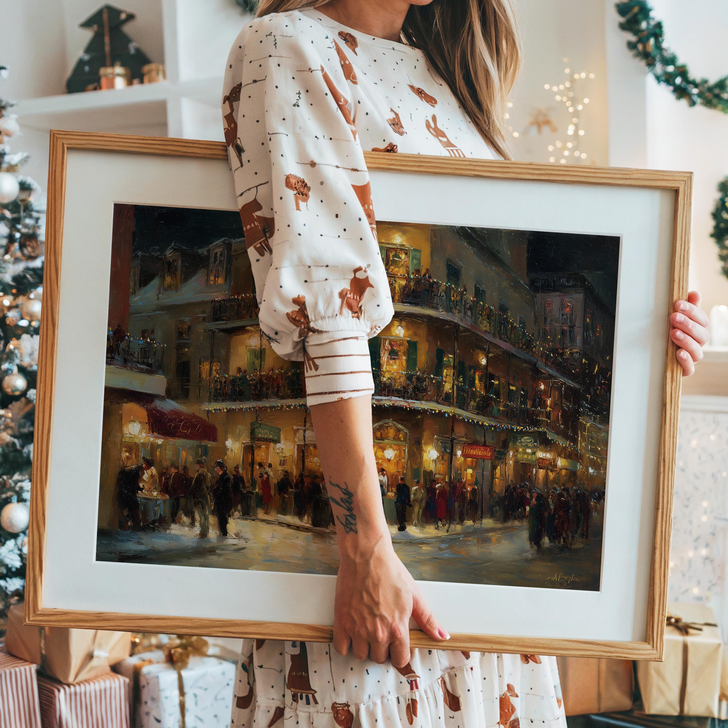 New Orleans Louisiana Christmas Wall Art, Custom Large Travel Poster Print, World Location Painting