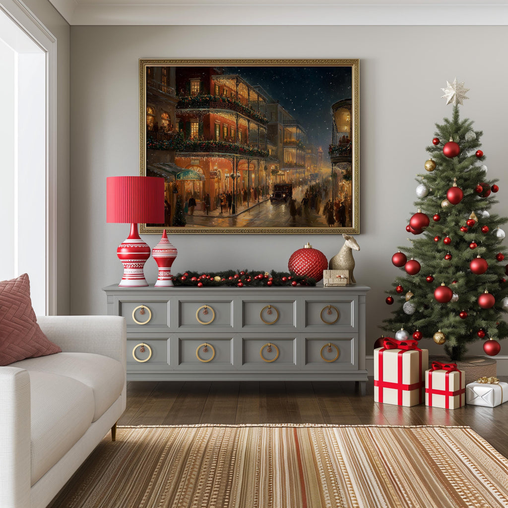 New Orleans Christmas Wall Art, Louisiana Custom Large Travel Poster Print, World Location Painting