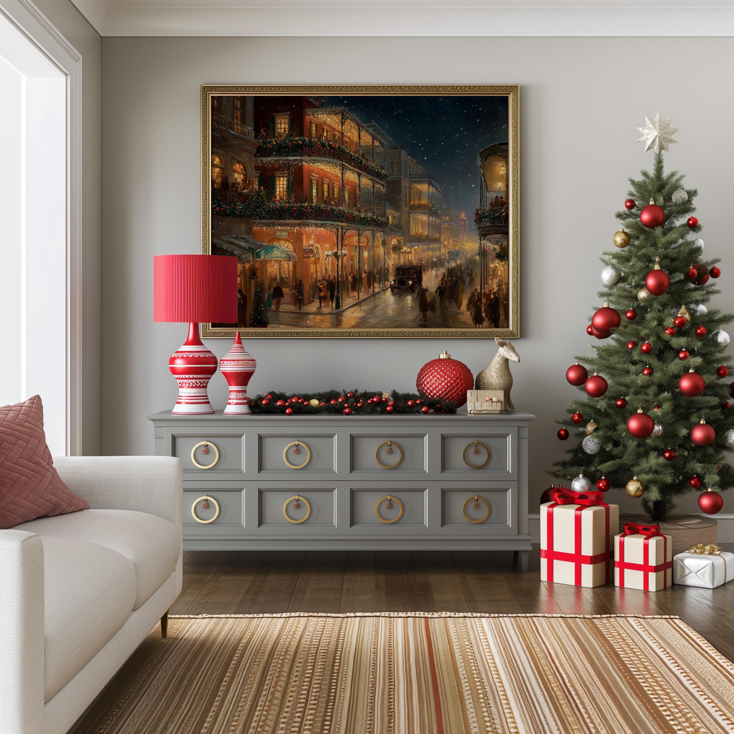New Orleans Christmas Wall Art, Louisiana Custom Large Travel Poster Print, World Location Painting