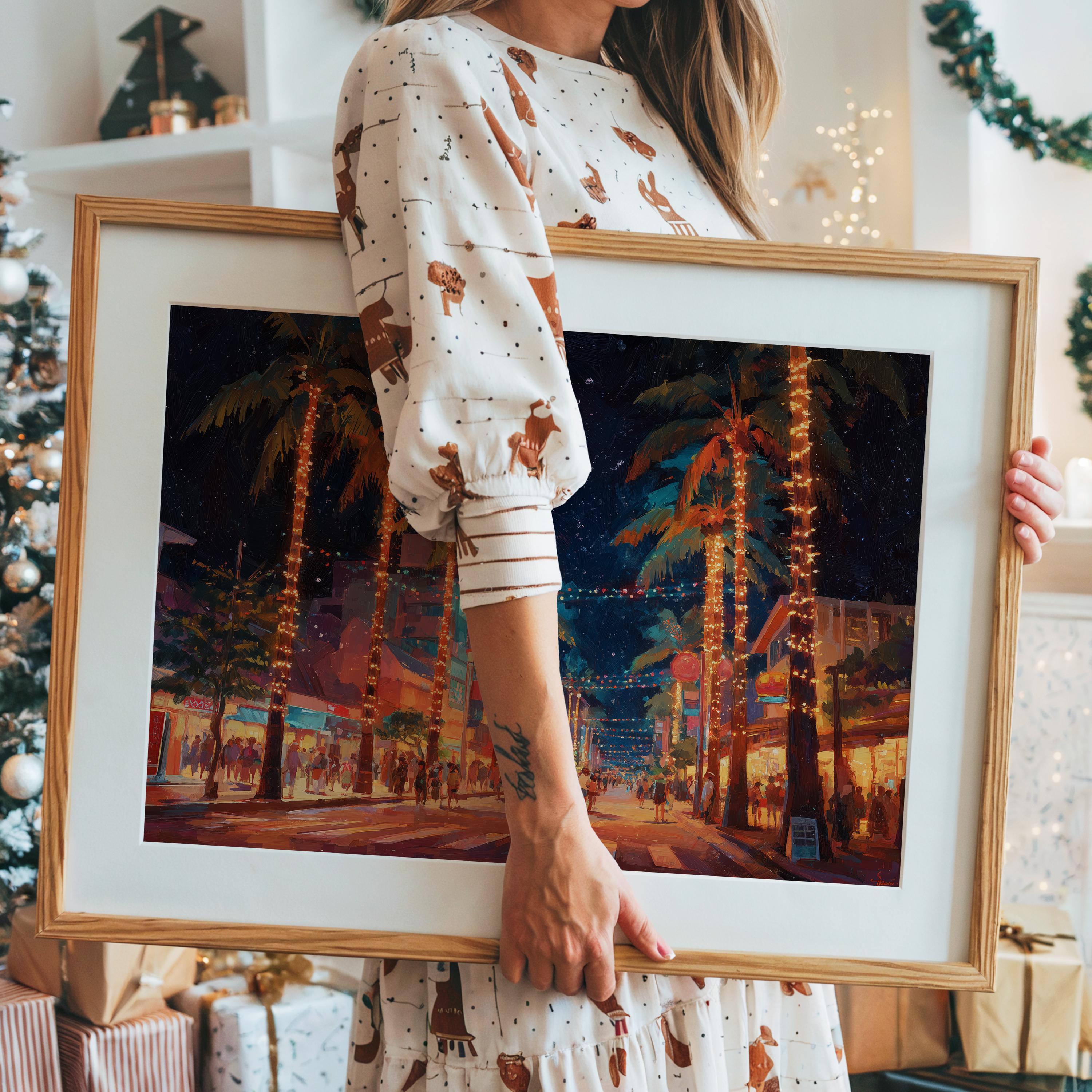 Okinawa Japan Christmas Wall Art, Custom Large Travel Poster Print, World Location Painting