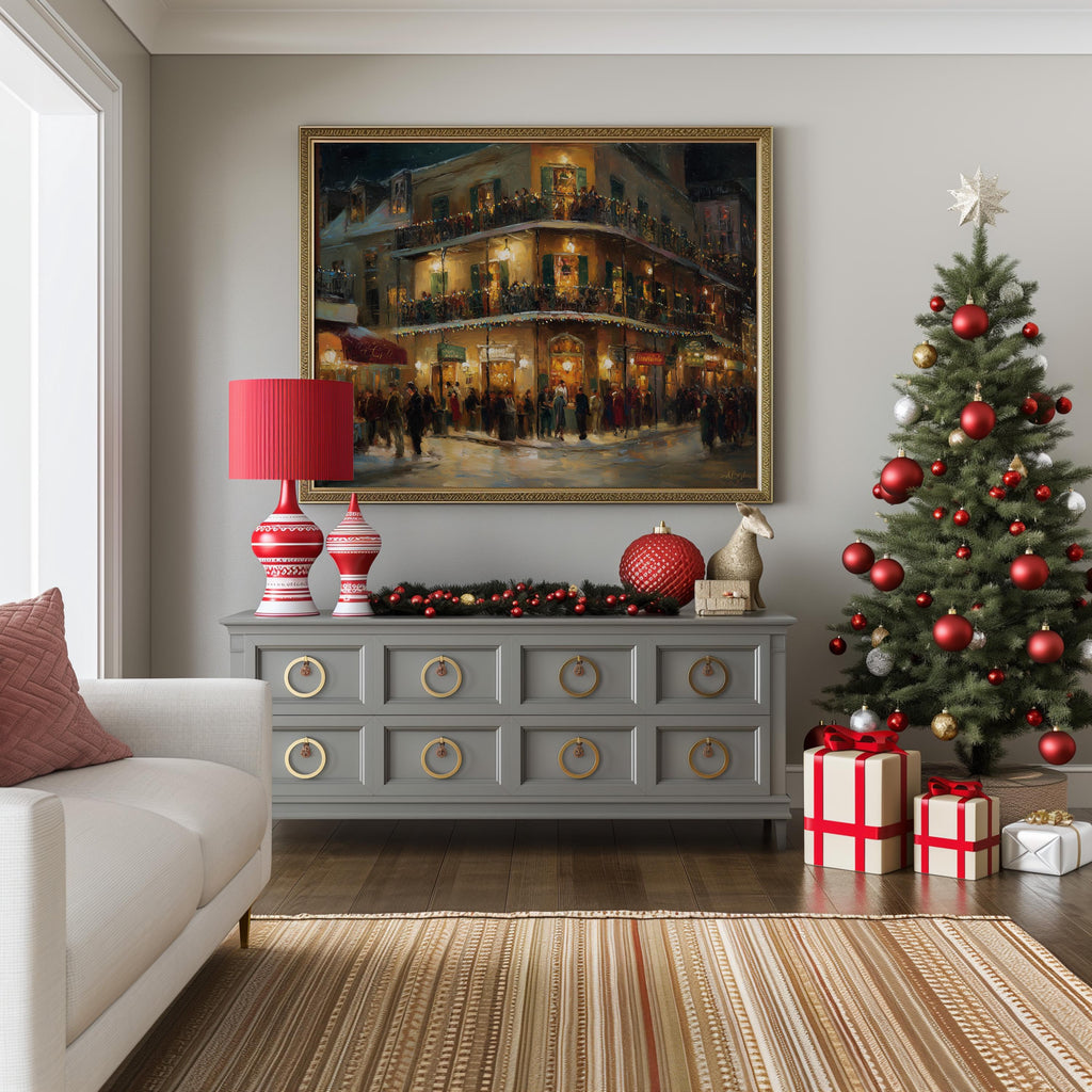 New Orleans Louisiana Christmas Wall Art, Custom Large Travel Poster Print, World Location Painting