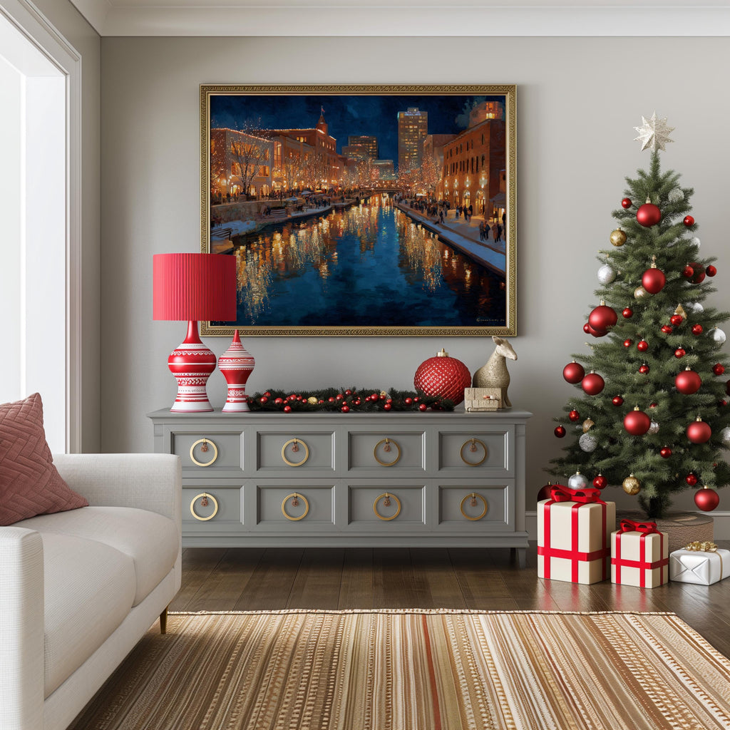 Oklahoma City Oklahoma Christmas Wall Art, Custom Large Travel Poster Print, World Location Painting