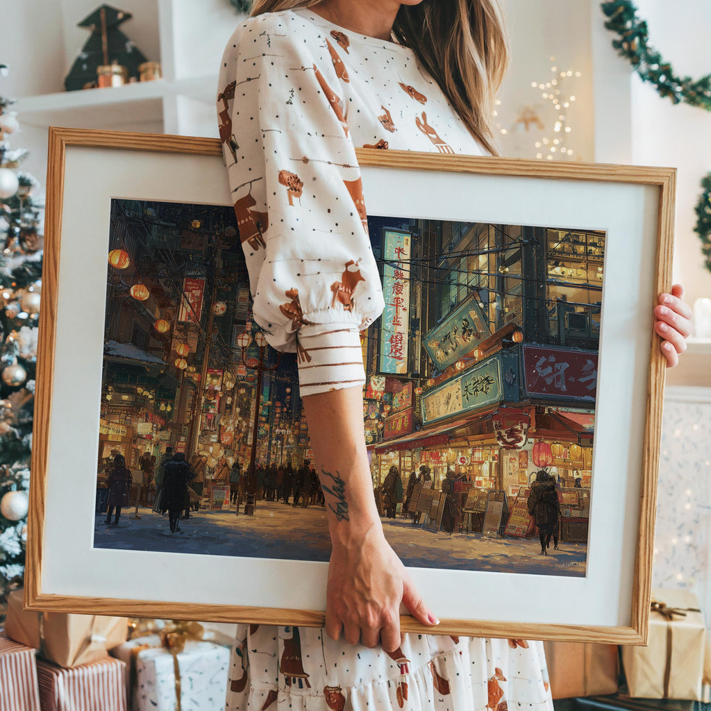 Osaka Christmas Wall Art, Custom Japan Large Travel Poster Print, World Location Painting