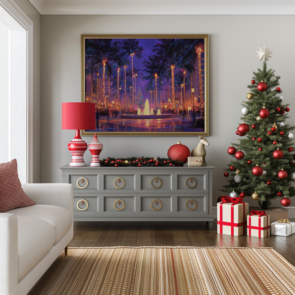 Orlando Florida Christmas Wall Art, Custom Large Travel Poster Print, World Location Painting