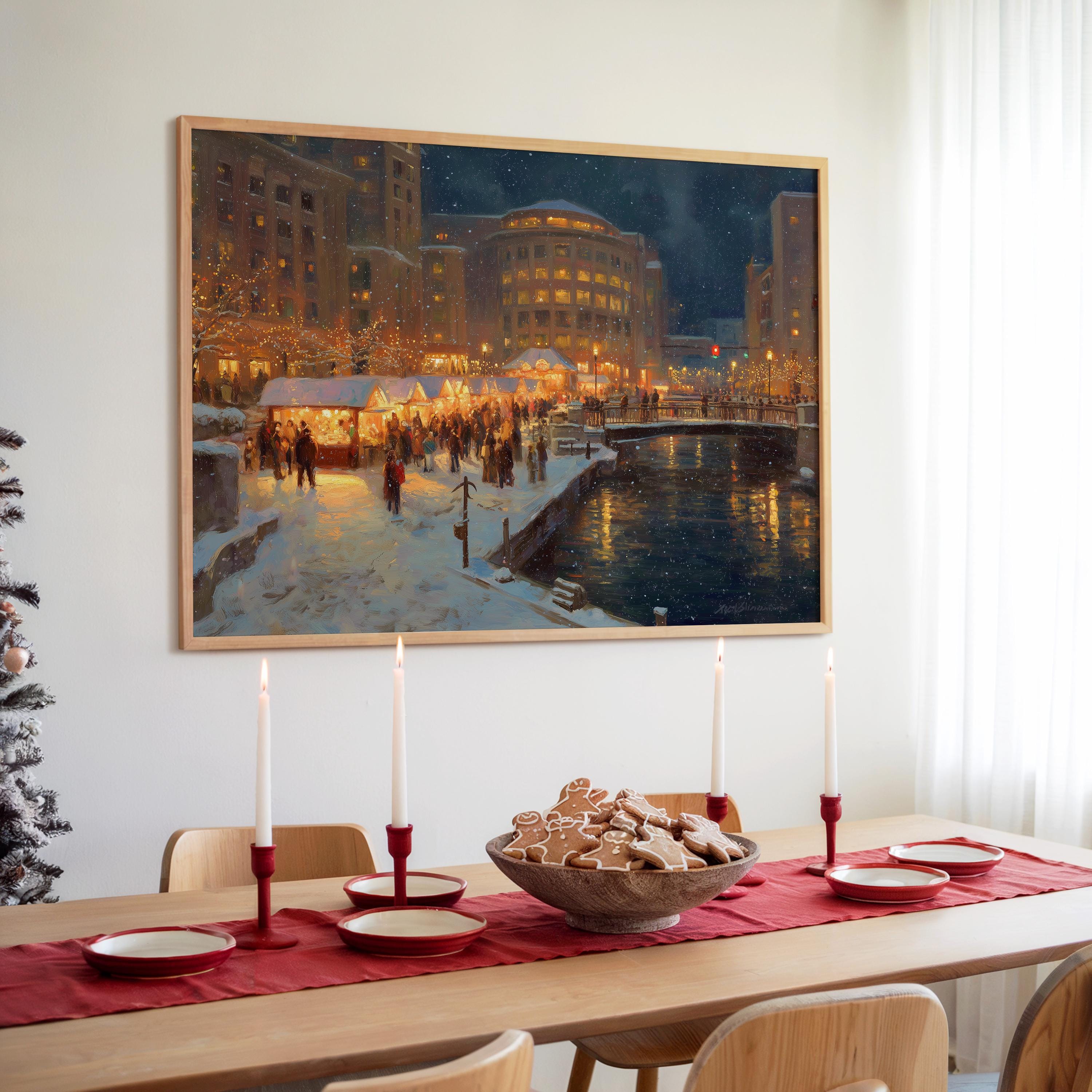 Providence Rhode Island Christmas Wall Art, Custom Large Travel Poster Print, World Location Painting