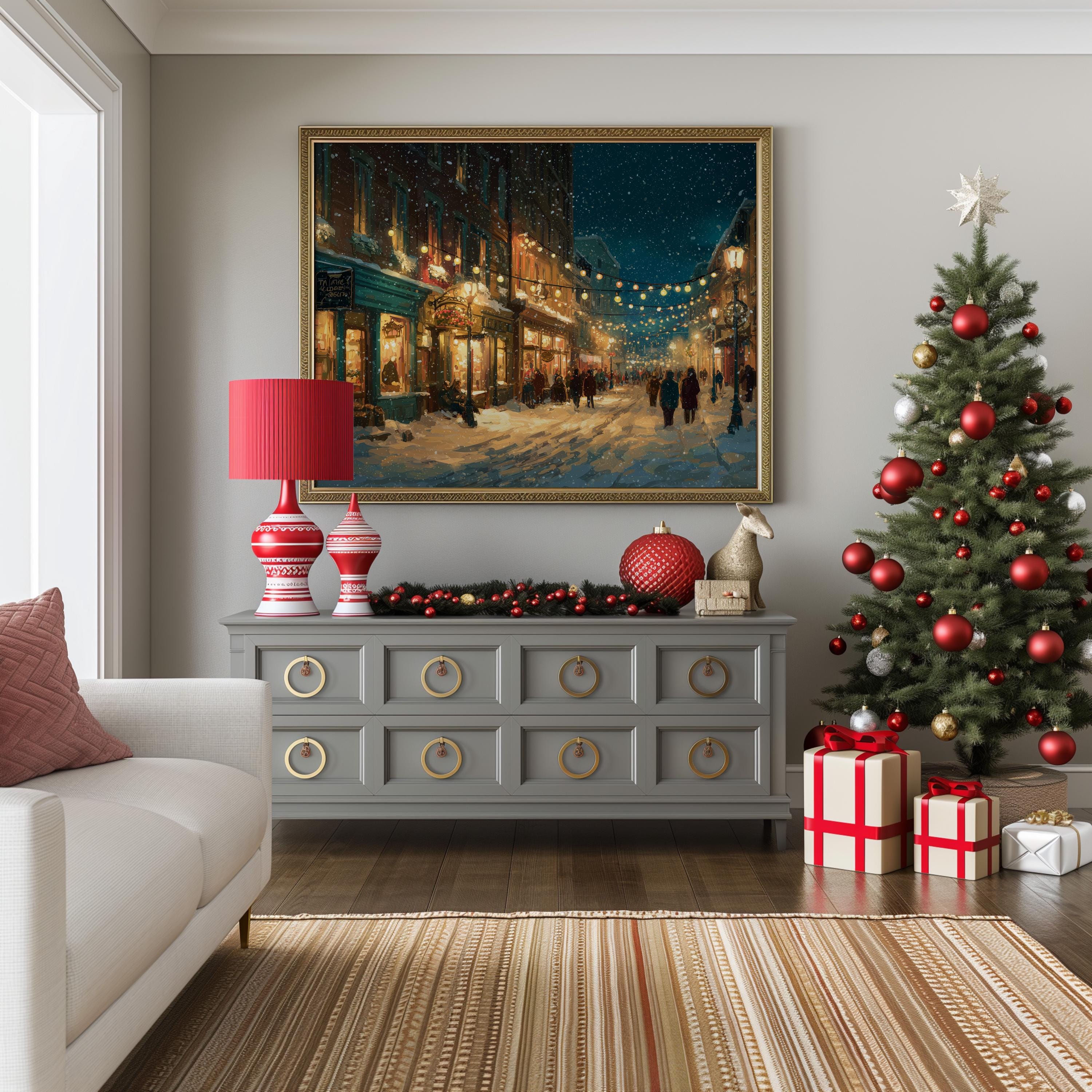 Portland Maine Christmas Wall Art, Custom Large Travel Poster Print, World Location Painting