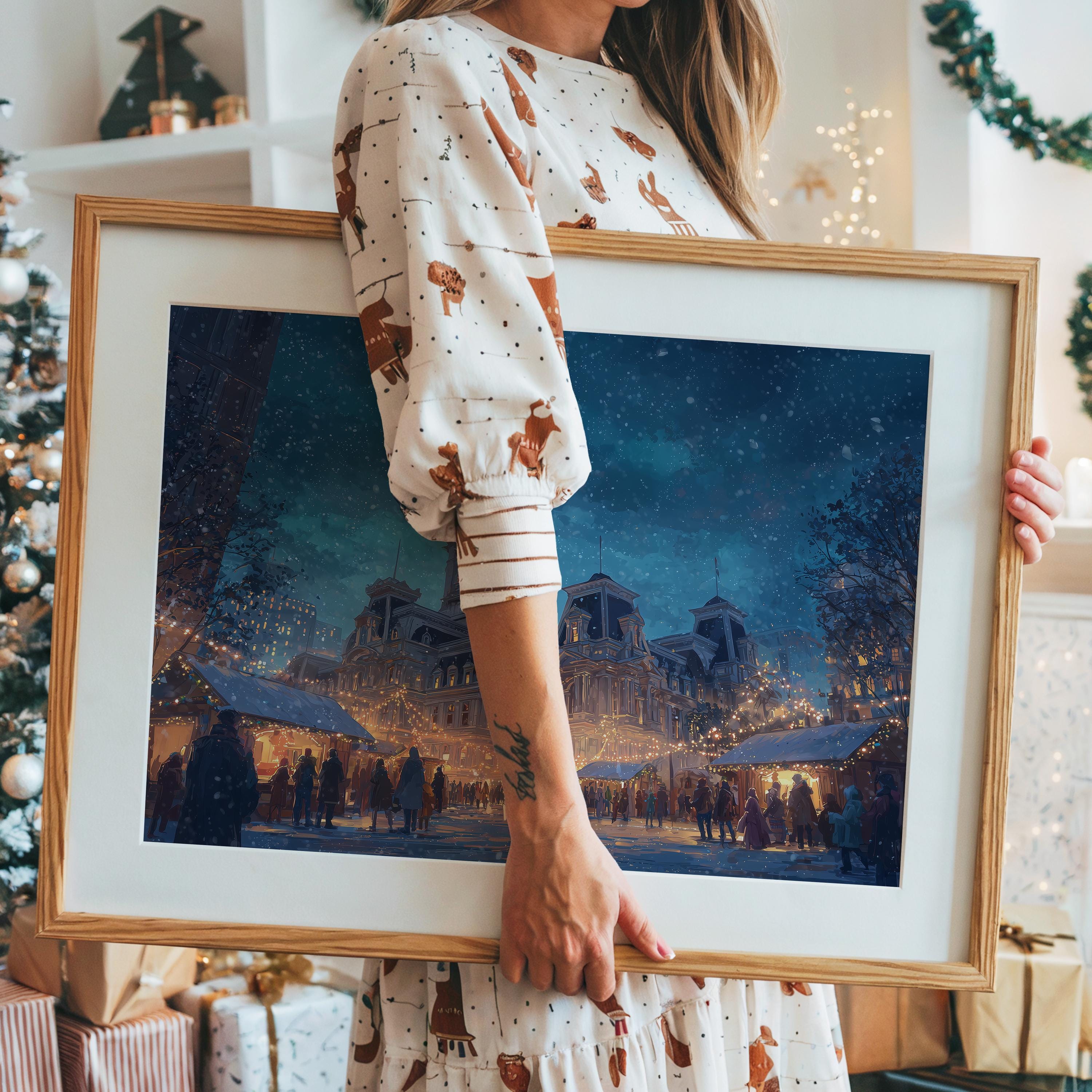 Philadelphia Pennsylvania Christmas Wall Art, Custom Large Travel Poster Print, World Location Painting