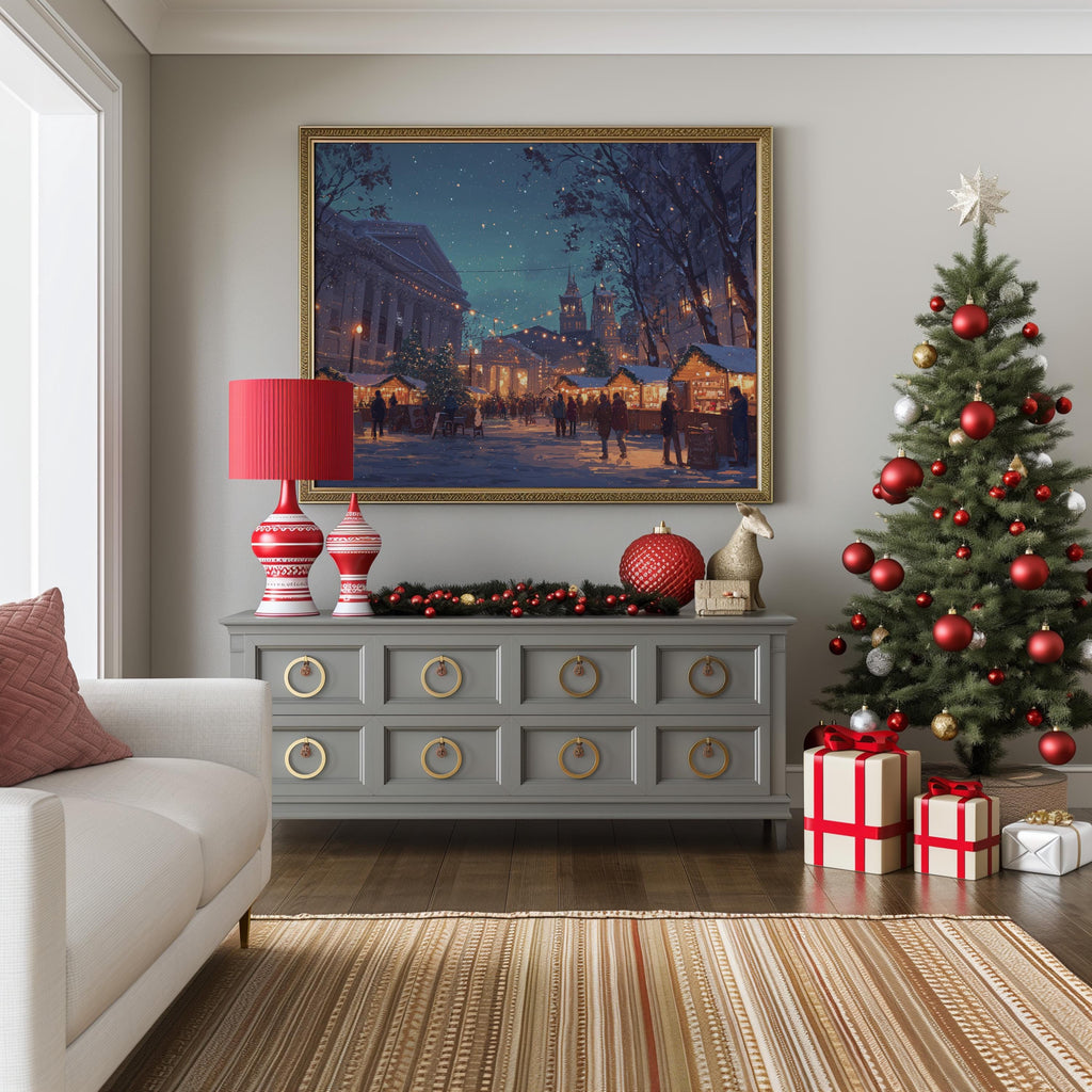 Portland Oregon Christmas Wall Art, Custom Large Travel Poster Print, World Location Painting