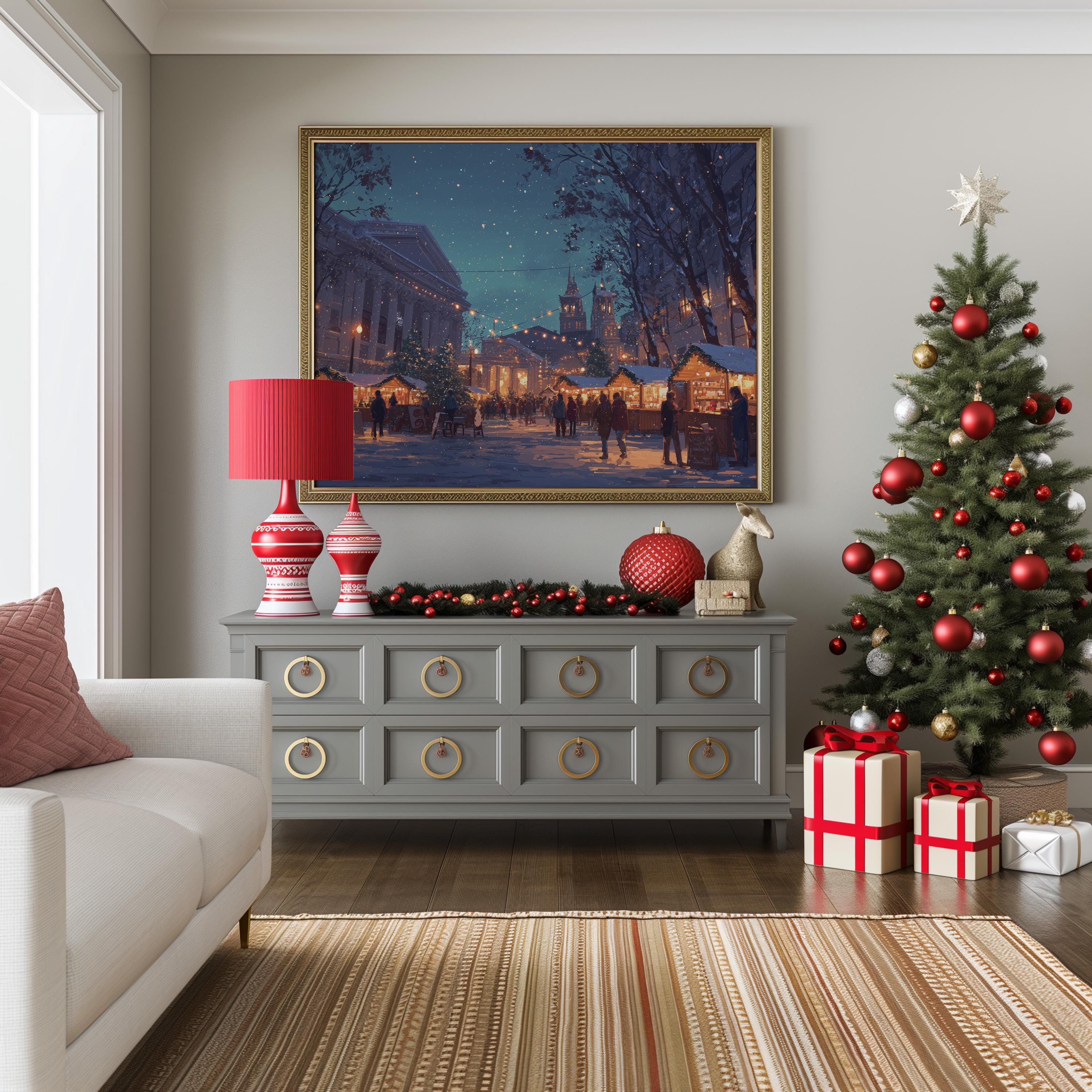Portland Oregon Christmas Wall Art, Custom Large Travel Poster Print, World Location Painting