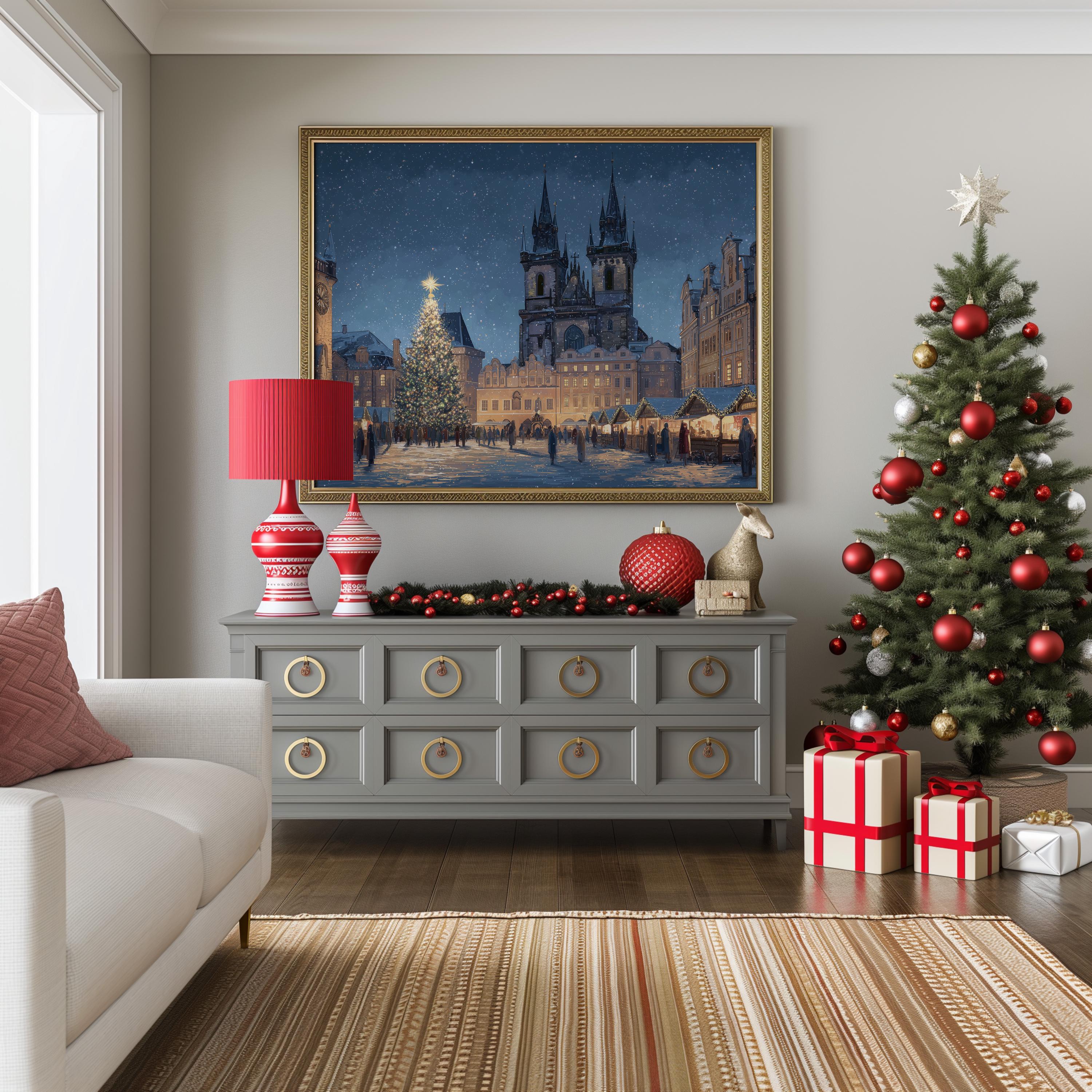 Prague Czech Republic Christmas Wall Art, Custom Large Travel Poster Print, World Location Painting