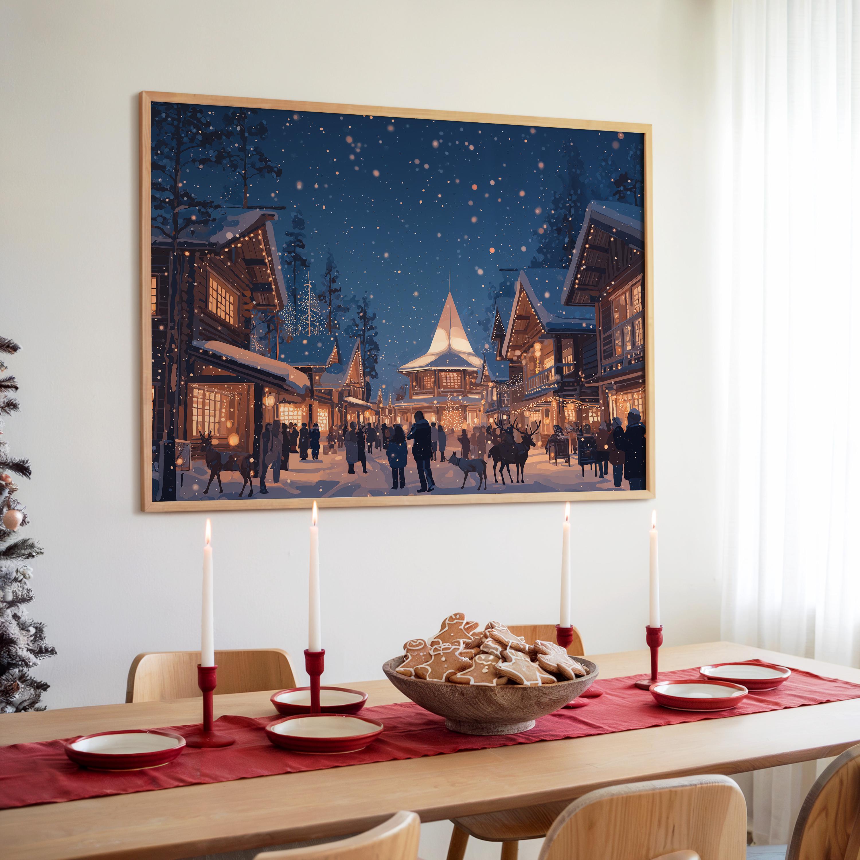 Rovaniemi Finland Christmas Wall Art, Custom Large Travel Poster Print, World Location Painting