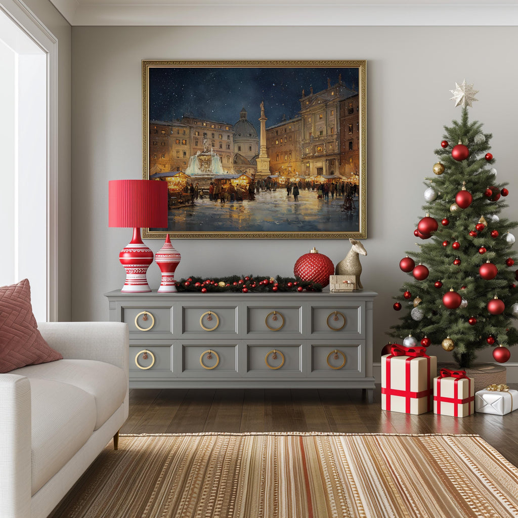 Rome Italy Christmas Wall Art, Custom Large Travel Poster Print, World Location Painting