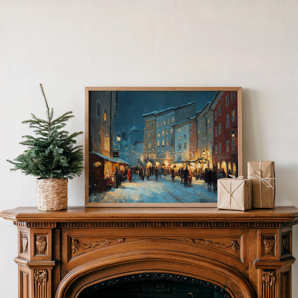 Salzburg Austria Christmas Wall Art, Custom Large Travel Poster Print, World Location Painting