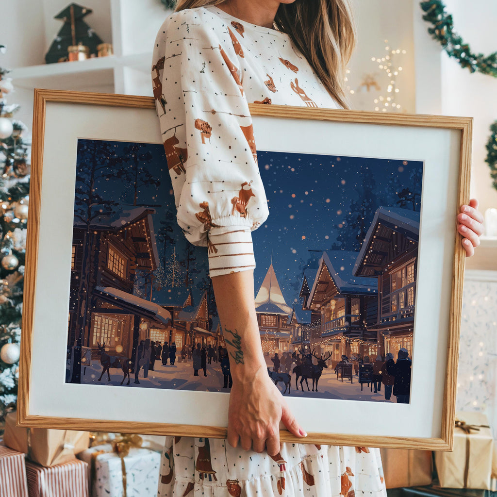 Rovaniemi Finland Christmas Wall Art, Custom Large Travel Poster Print, World Location Painting