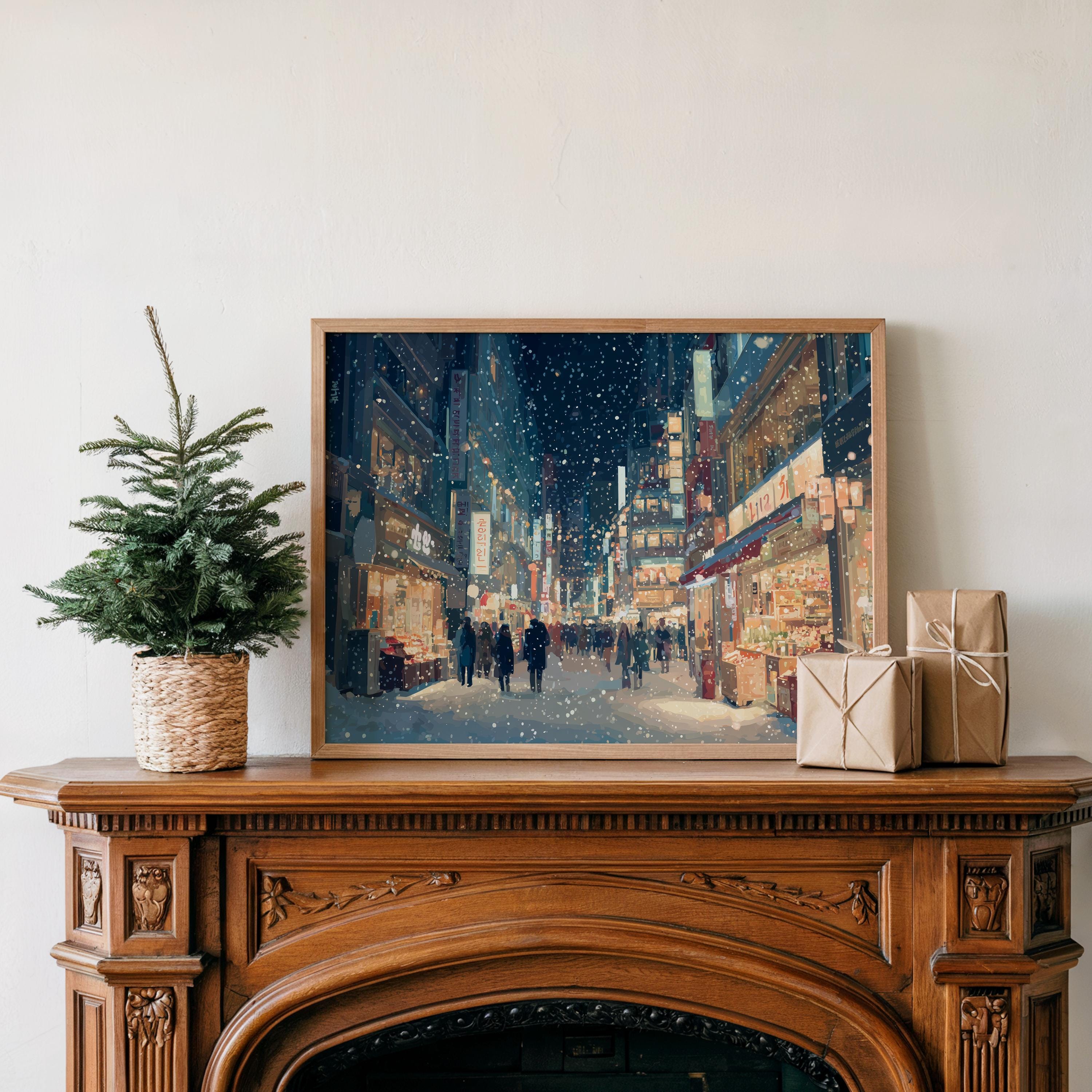 Seoul Korea Christmas Wall Art, Custom Large Travel Poster Print, World Location Painting
