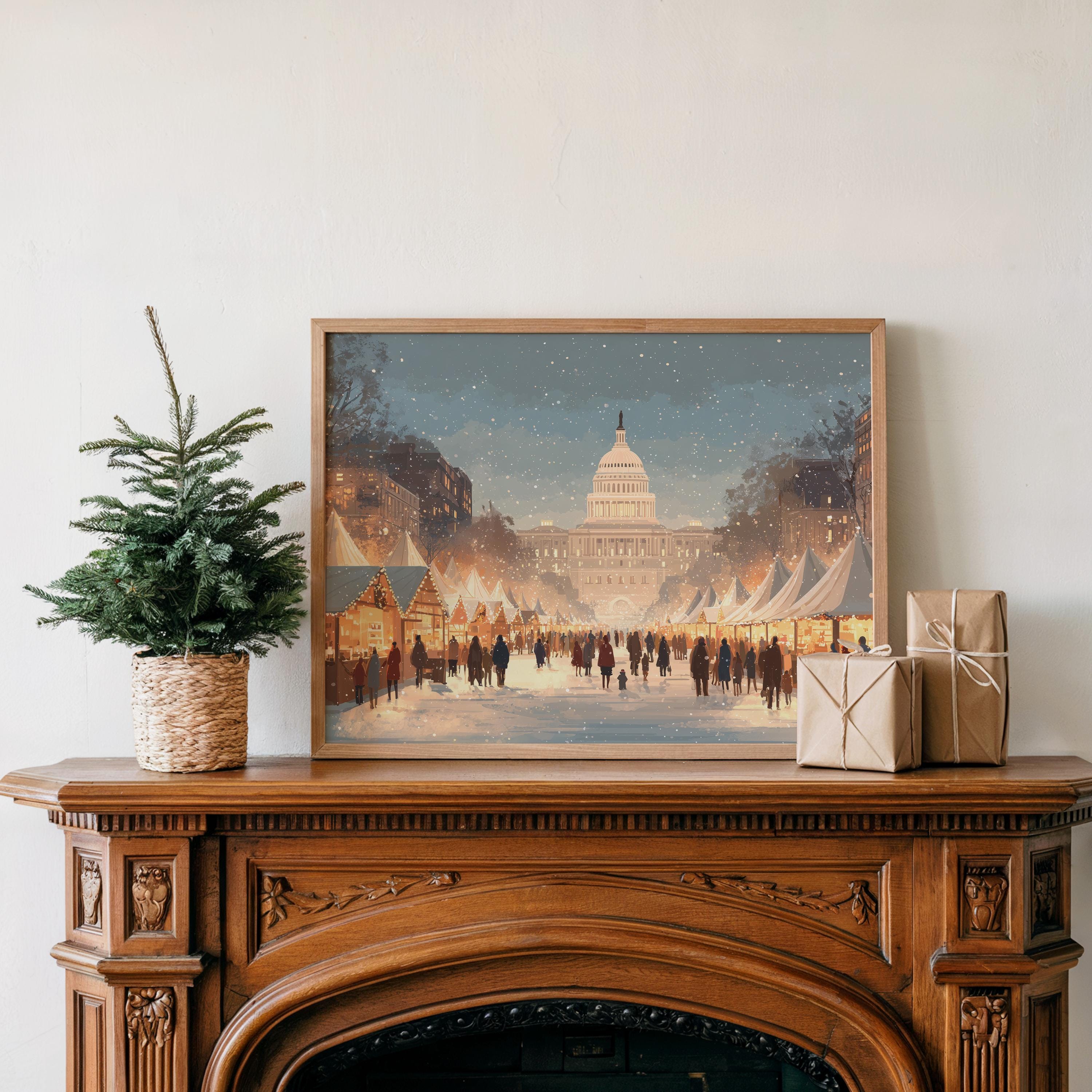 Washington DC Christmas Wall Art, Custom Large Travel Poster Print, World Location Painting