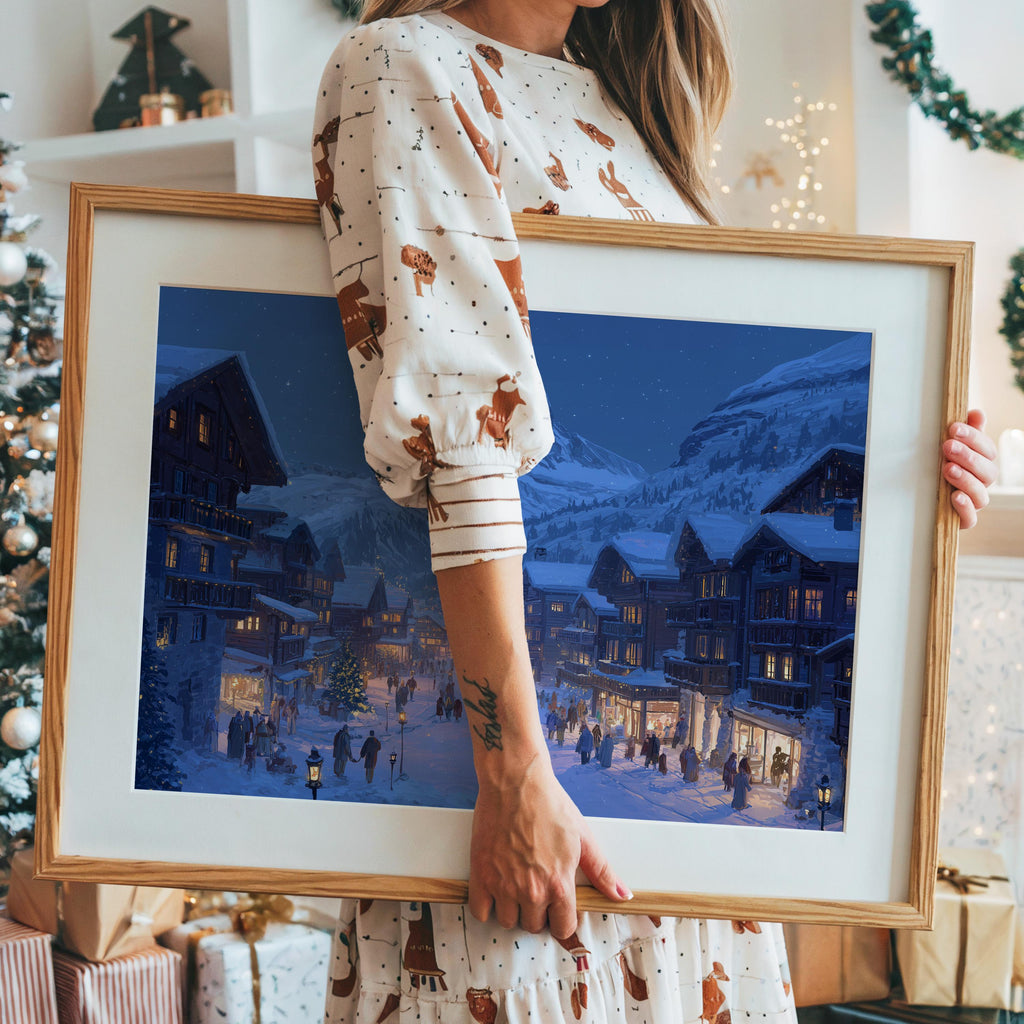 Zermatt Switzerland Christmas Wall Art, Custom Large Travel Poster Print, World Location Painting