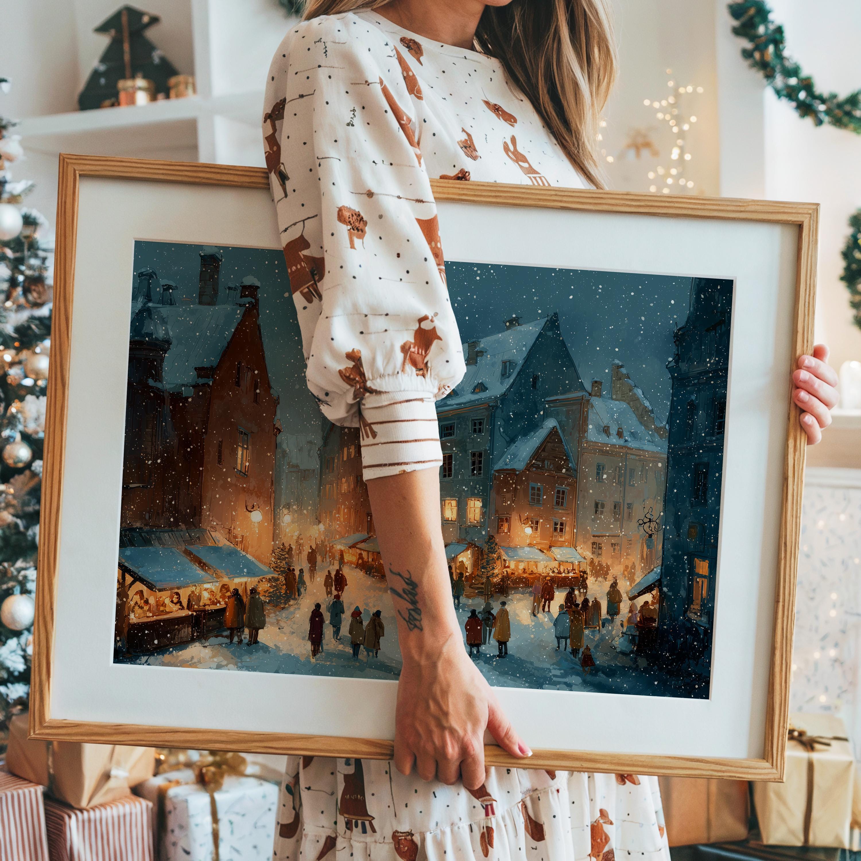 Tallinn Estonia Christmas Wall Art, Custom Large Travel Poster Print, World Location Painting