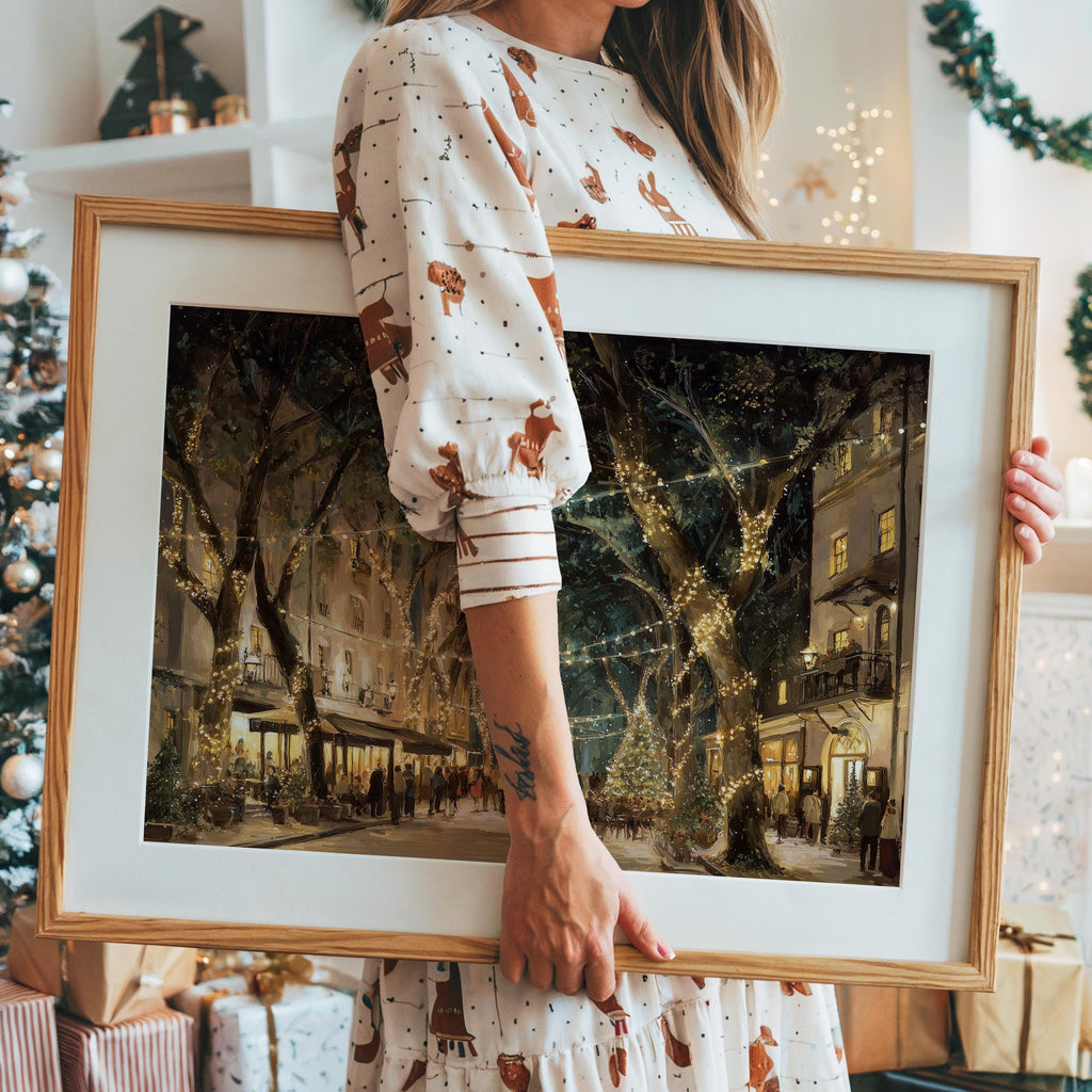 Savannah Georgia Christmas Wall Art, Custom Large Travel Poster Print, World Location Painting