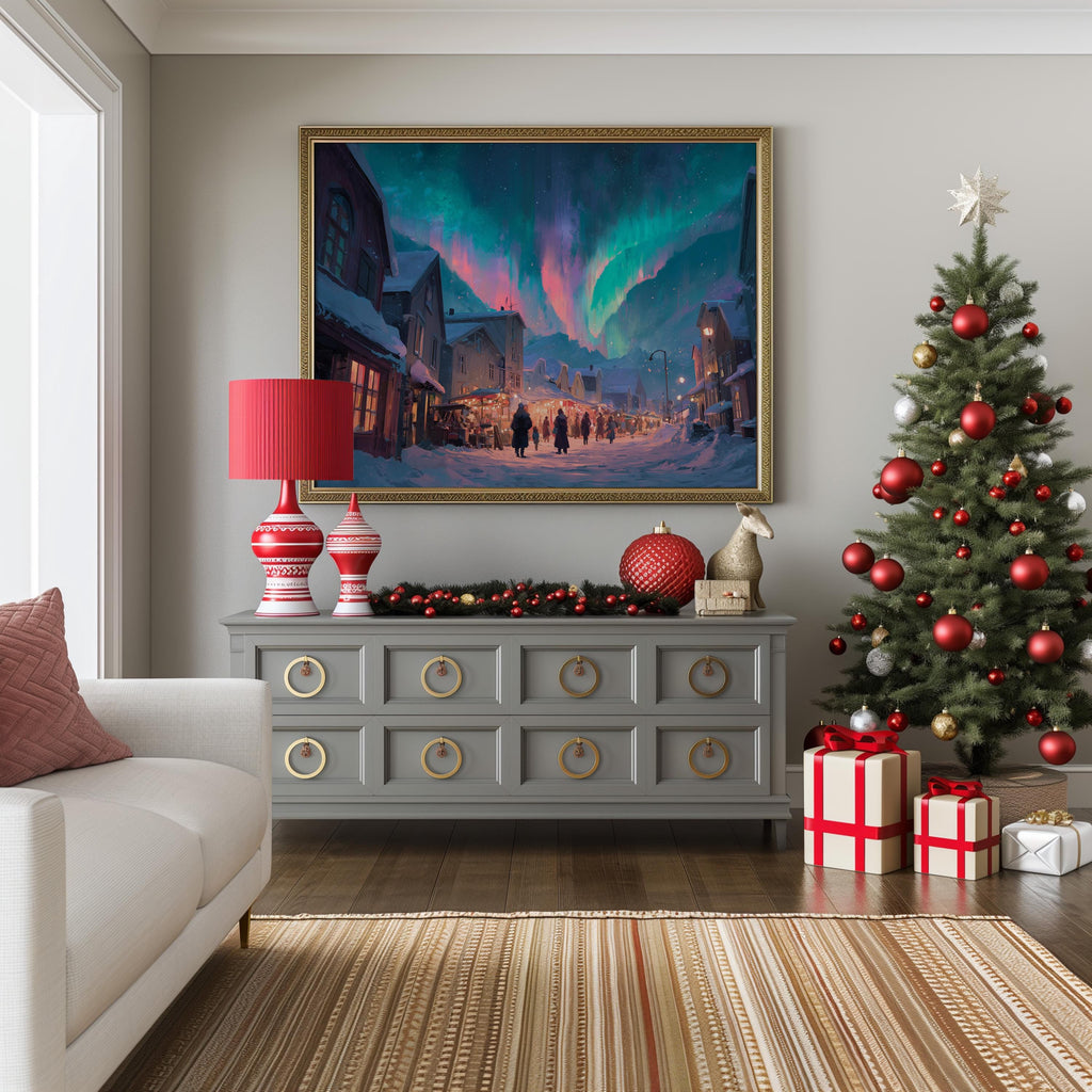 Tromso Norway Christmas Wall Art, Custom Large Travel Poster Print, World Location Painting