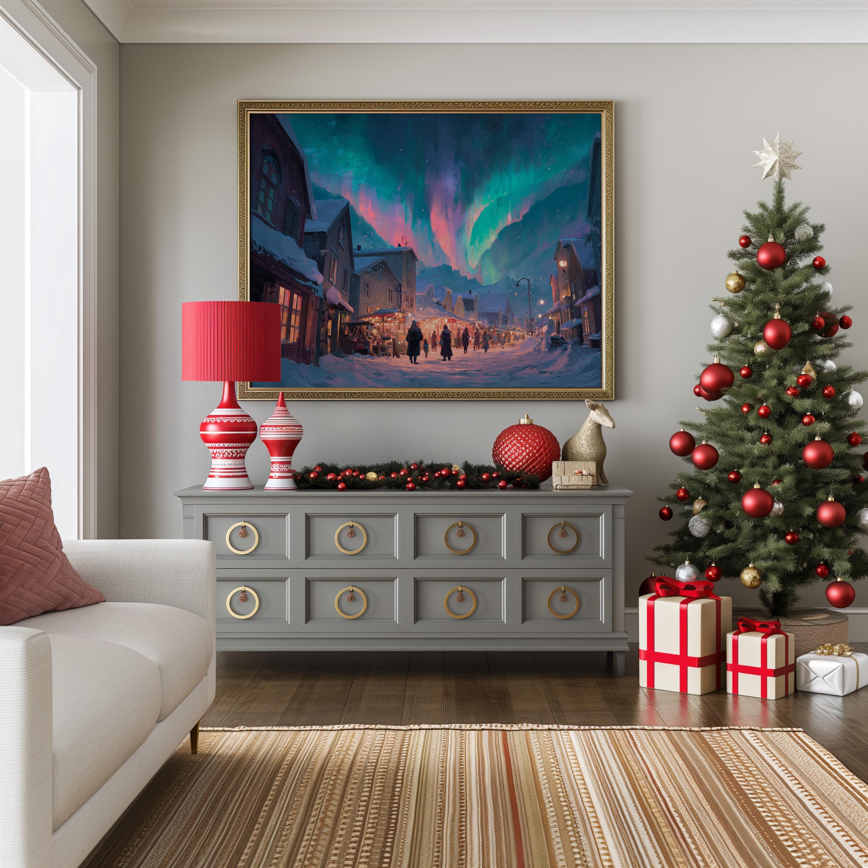 Tromso Norway Christmas Wall Art, Custom Large Travel Poster Print, World Location Painting