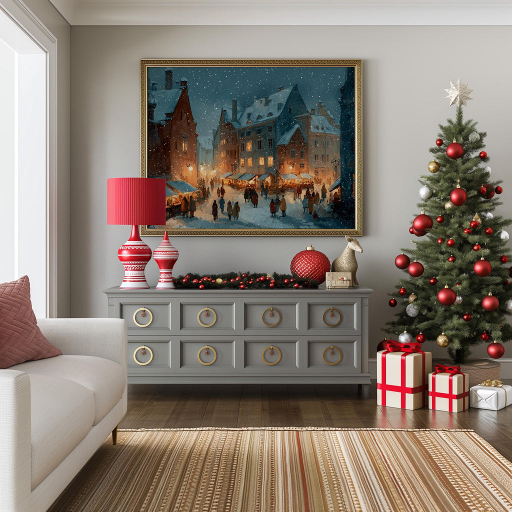 Tallinn Estonia Christmas Wall Art, Custom Large Travel Poster Print, World Location Painting