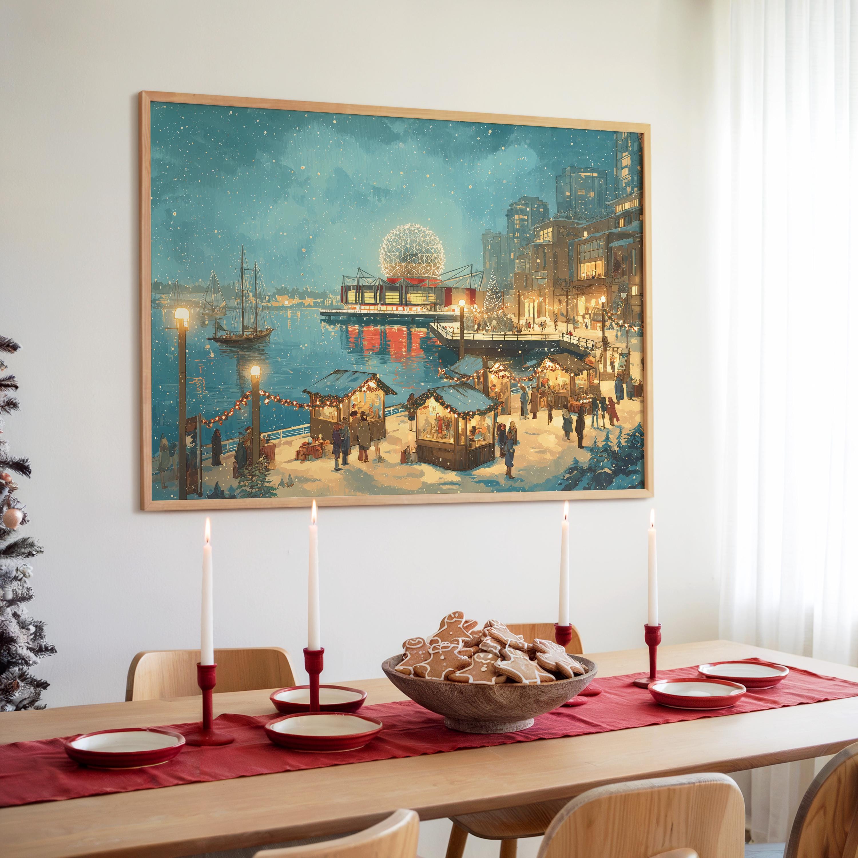 Vancouver Canada Christmas Wall Art, Custom Large Travel Poster Print, World Location Painting